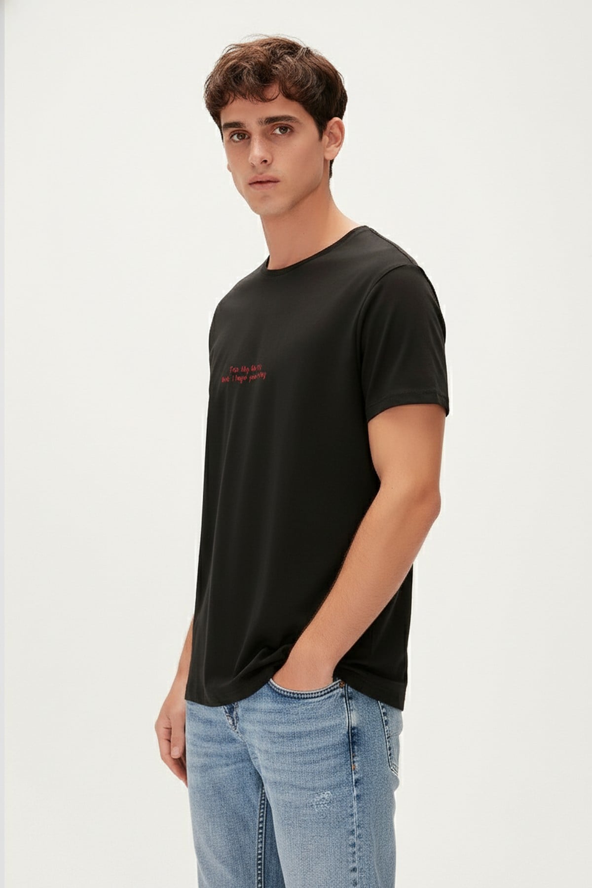 BadBear Too Shy Siyah Erkek Baskılı Tişört 