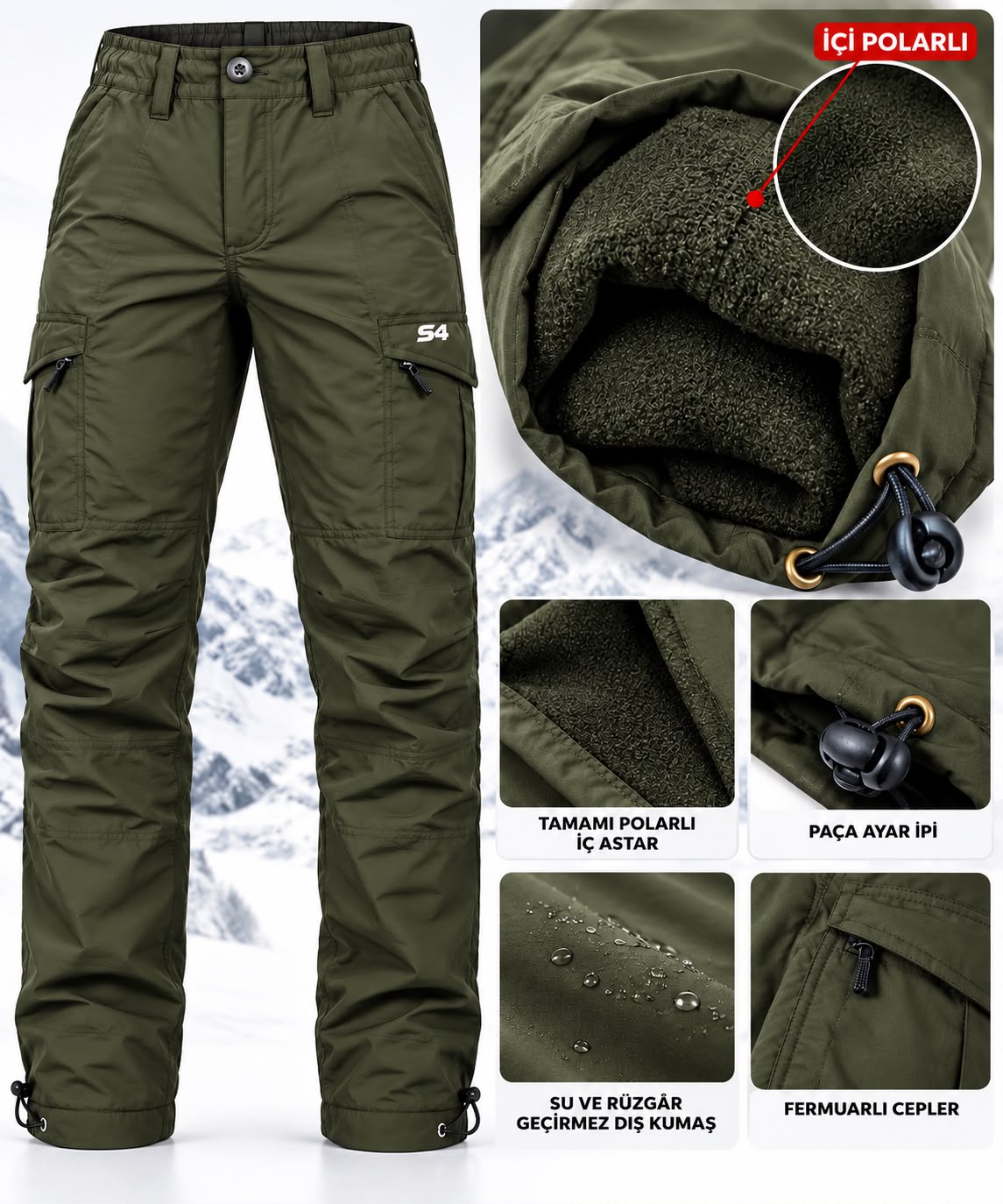 S4 İÇİ POLARLI KIŞLIK PANTOLON Yeşil