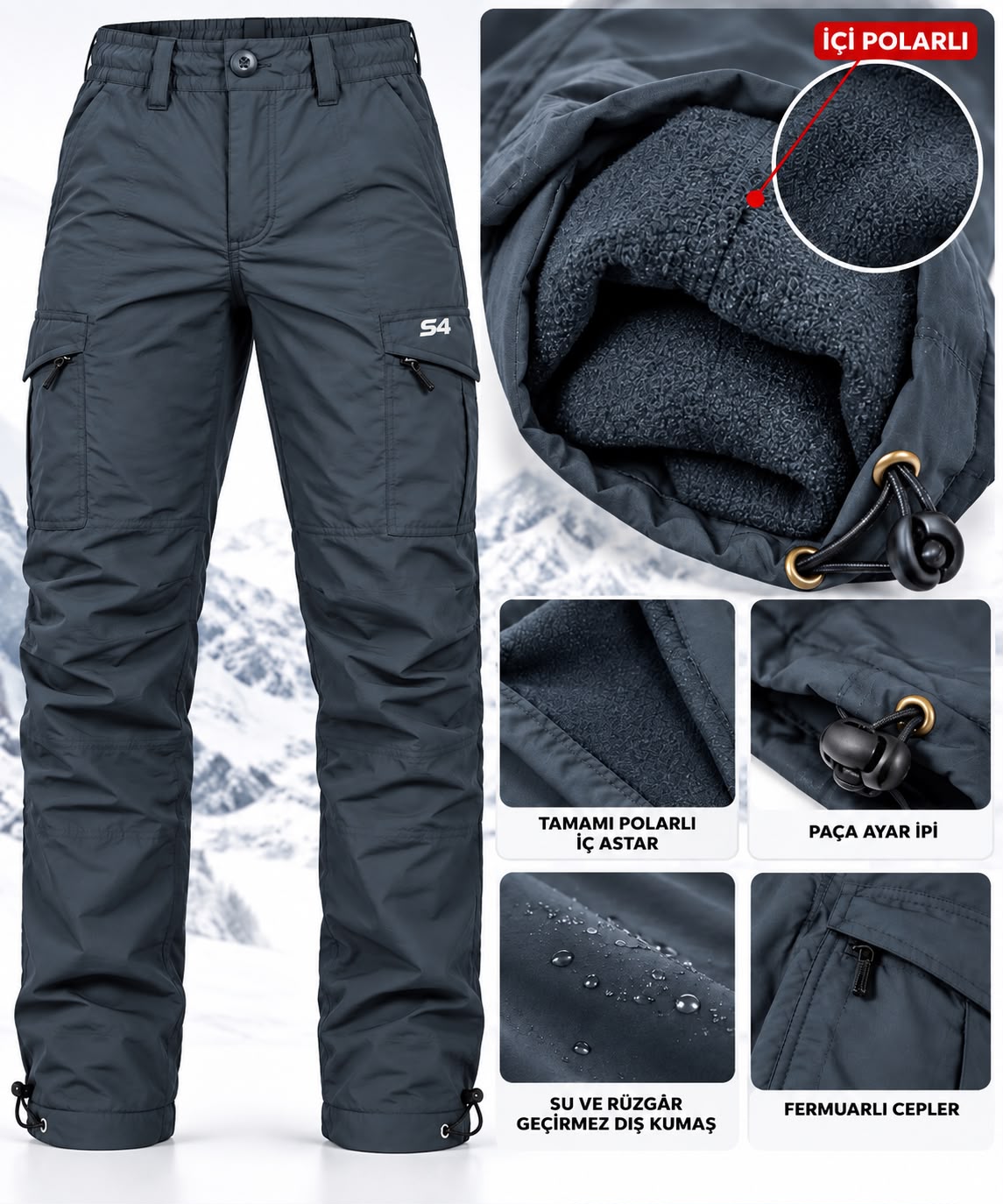 S4 İÇİ POLARLI KIŞLIK PANTOLON Gri