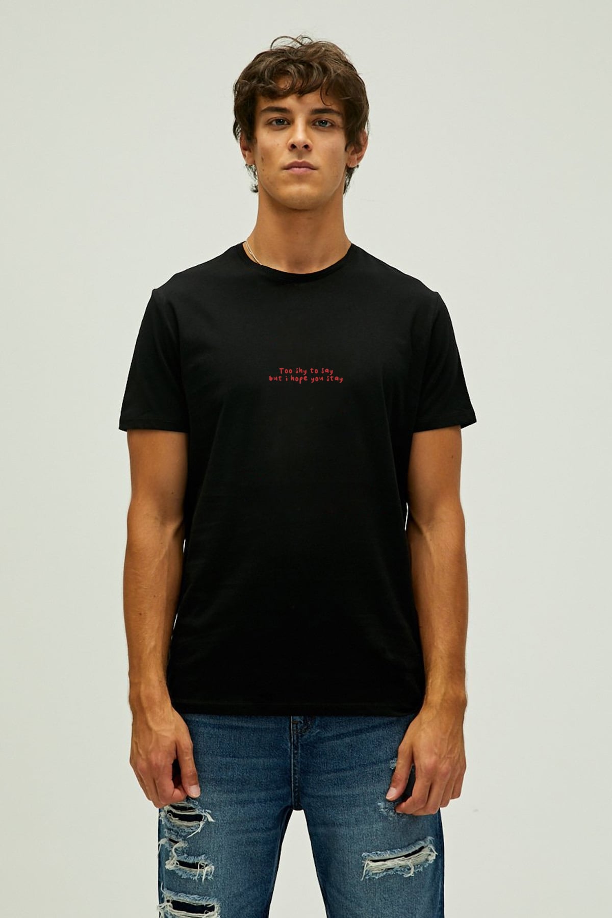 BadBear Too Shy Siyah Erkek Baskılı Tişört