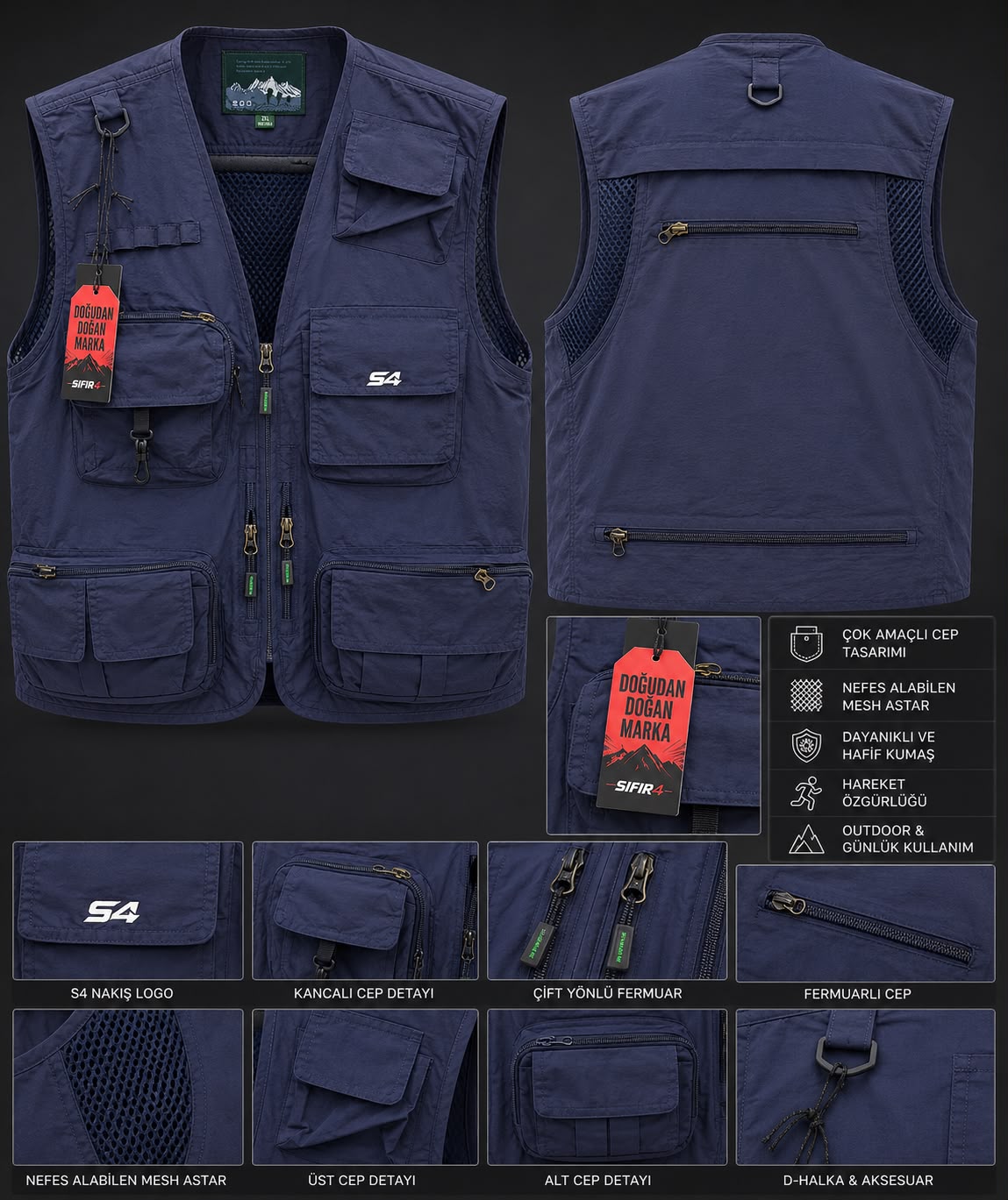 s4 Outdoor Avcı Yeleği Çok cepli lacivert