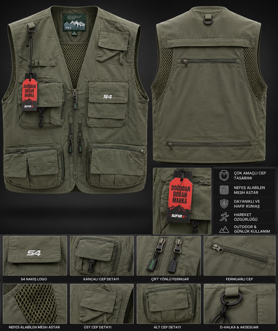 s4 Outdoor Avcı Yeleği Çok cepli yeşil
