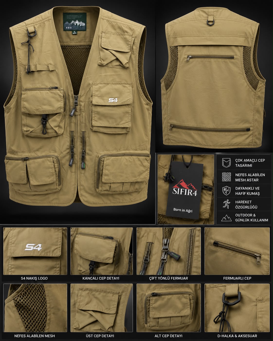 s4 Outdoor Avcı Yeleği Çok cepli bej