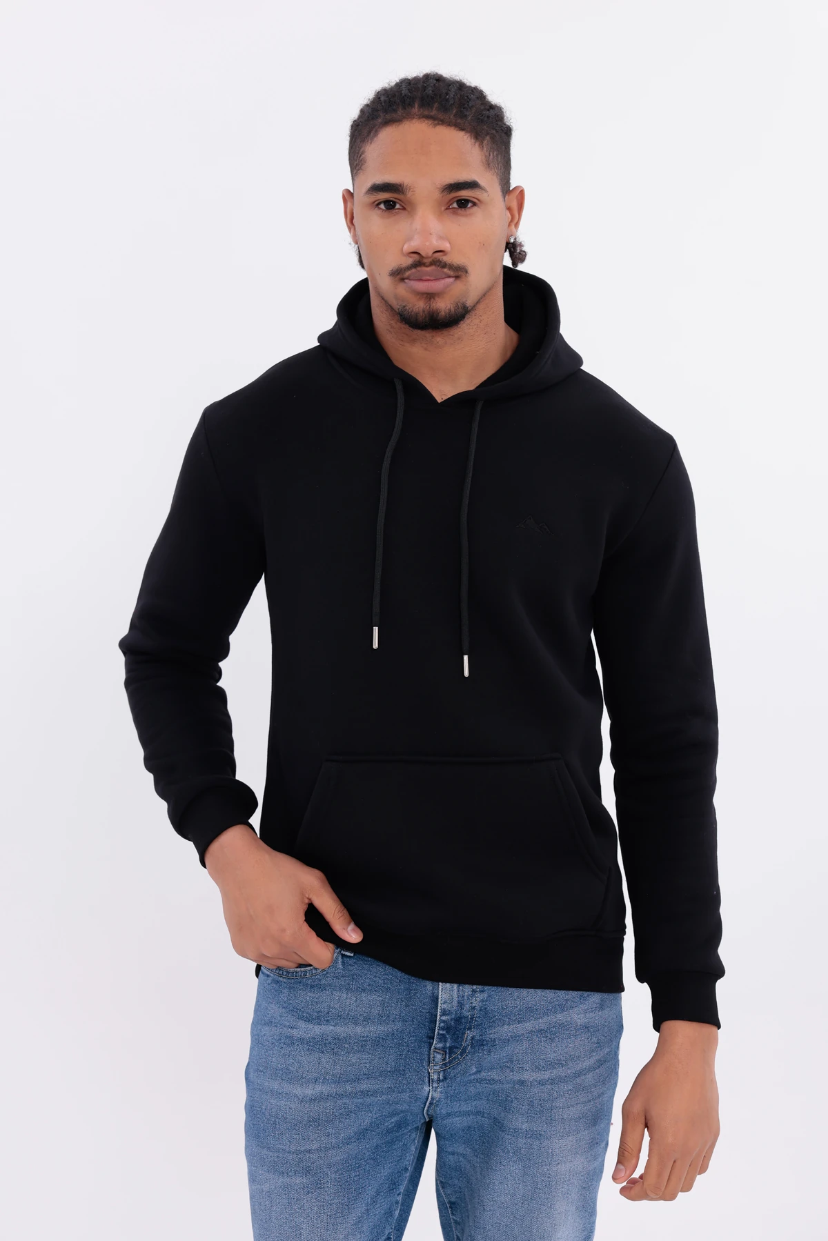 SIFIR4 3 İplik Şardonlu Kapüşonlu Sweatshirt Siyah Siyah