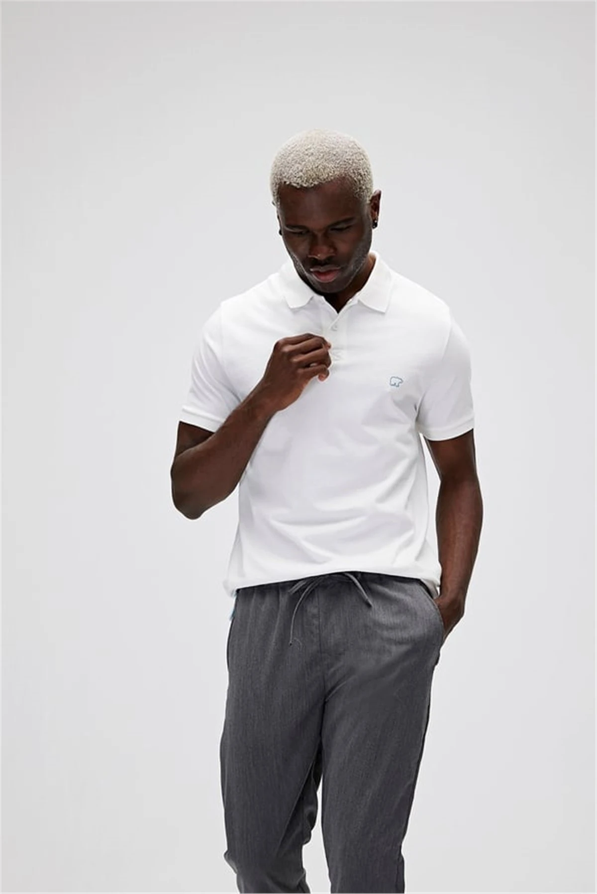 Beyaz Polo Yaka Erkek Tişört BadBear