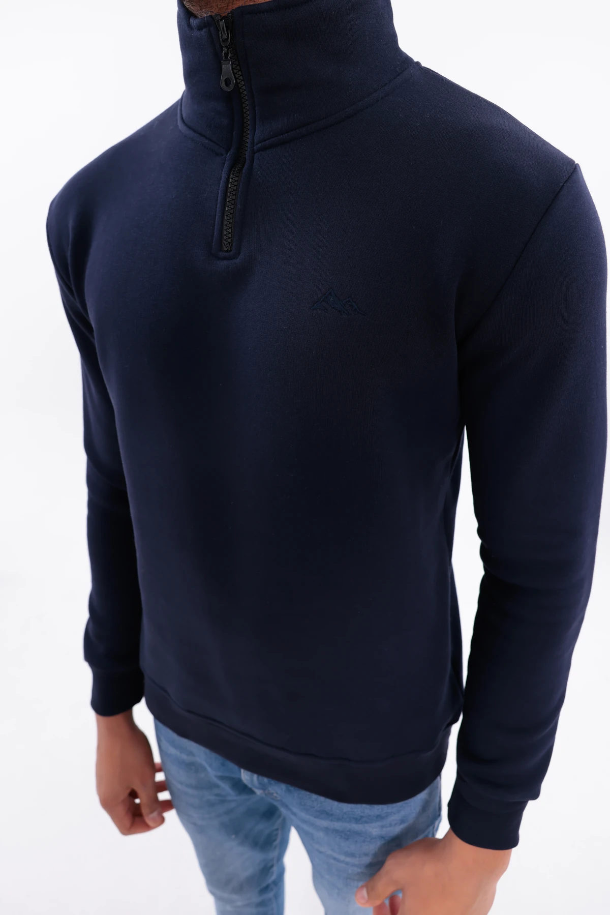 Sıfır4 Yarım Fermuarlı 3 iplik şardonlu  Sweatshirt Lacivert Lacivert