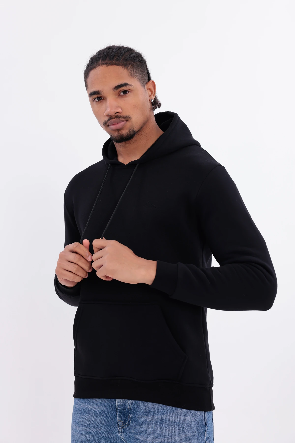 SIFIR4 3 İplik Şardonlu Kapüşonlu Sweatshirt Siyah Siyah