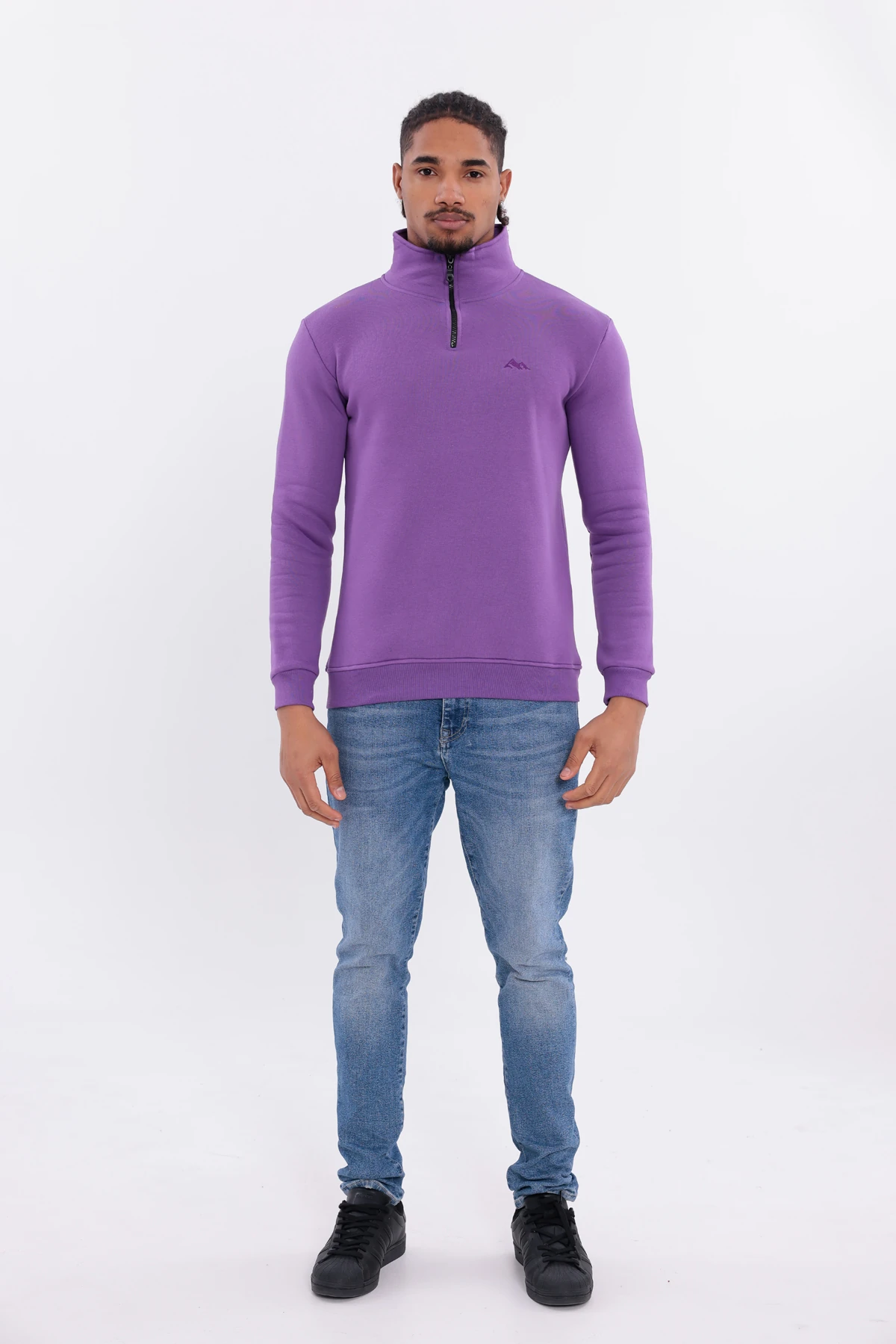 Sıfır4 Yarım Fermuarlı 3 iplik şardonlu  Sweatshirt Mor mor