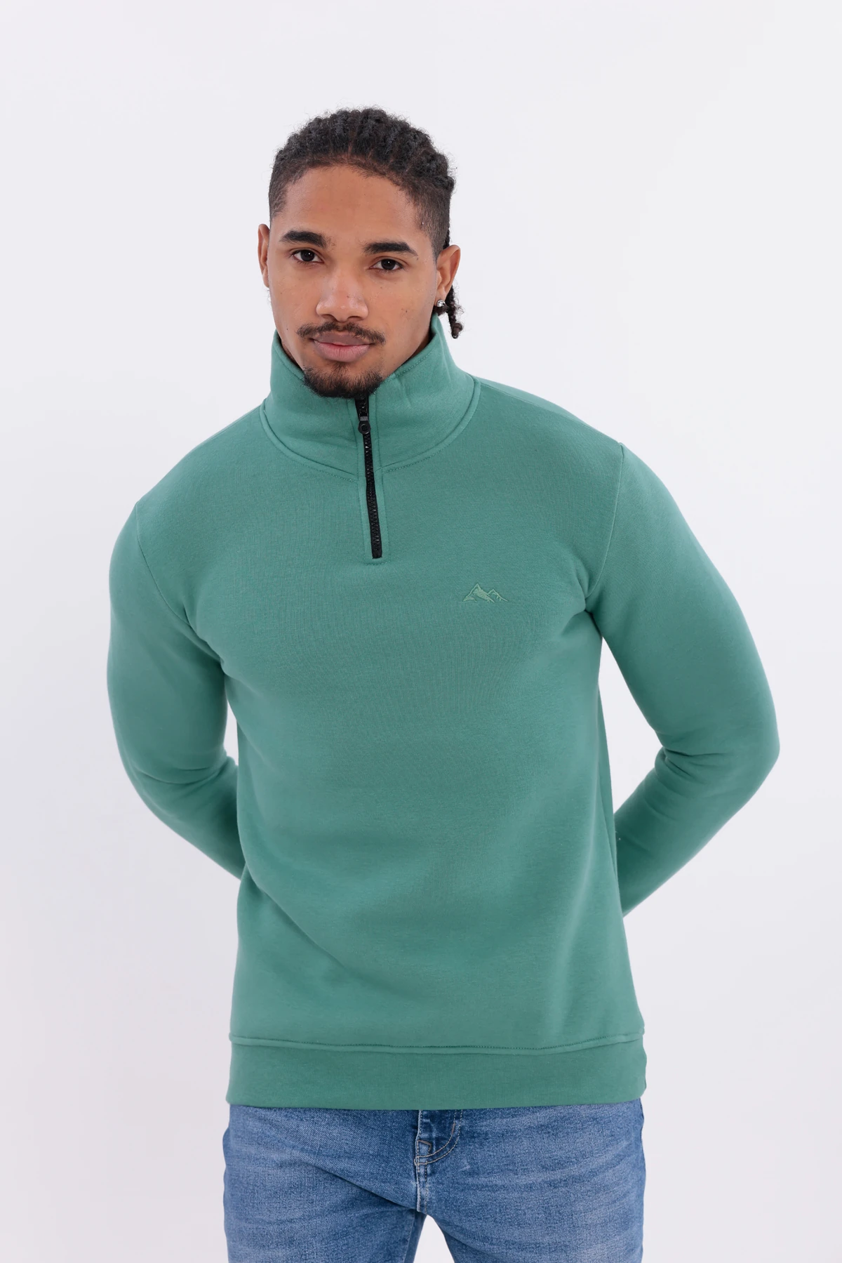 Sıfır4 Yarım Fermuarlı 3 iplik şardonlu  Sweatshirt Mint Yeşili mint yeşili