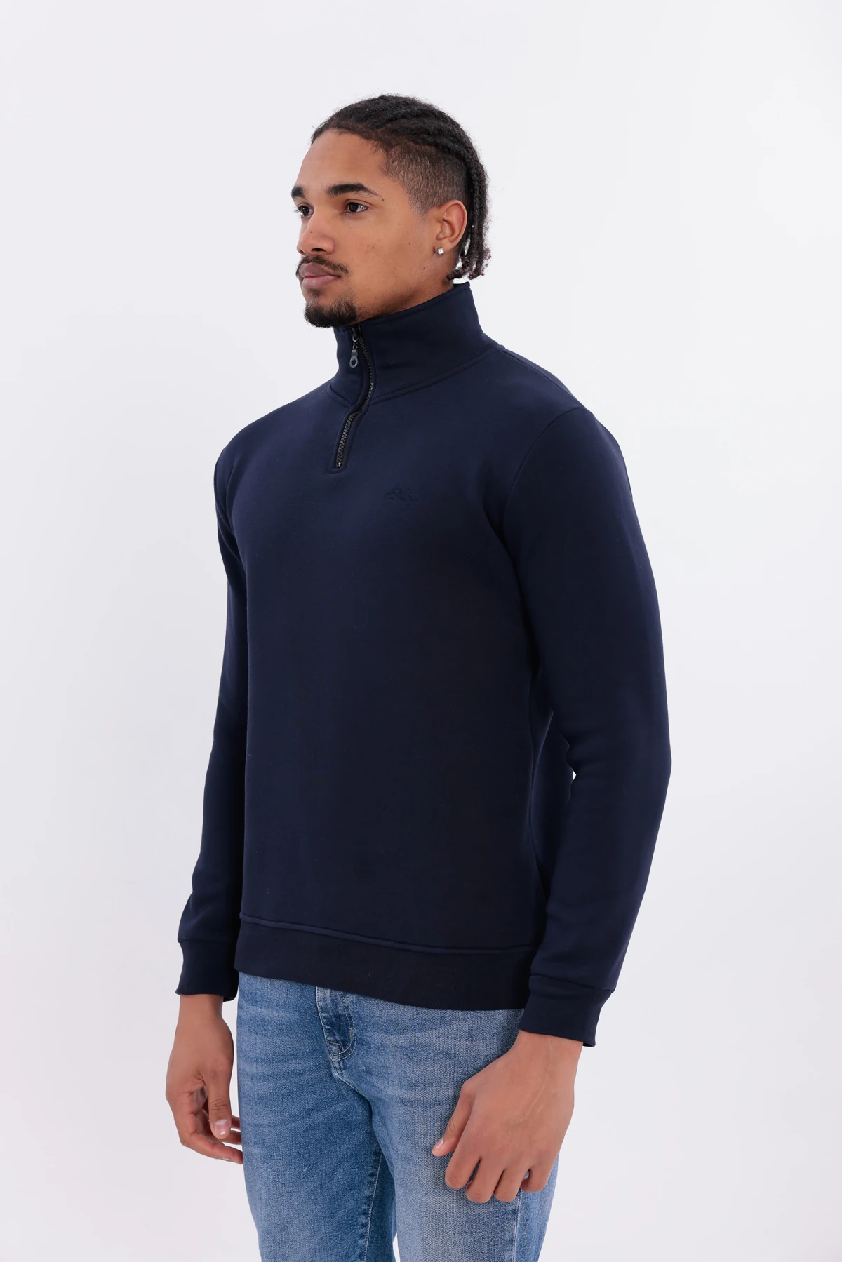 Sıfır4 Yarım Fermuarlı 3 iplik şardonlu  Sweatshirt Lacivert Lacivert