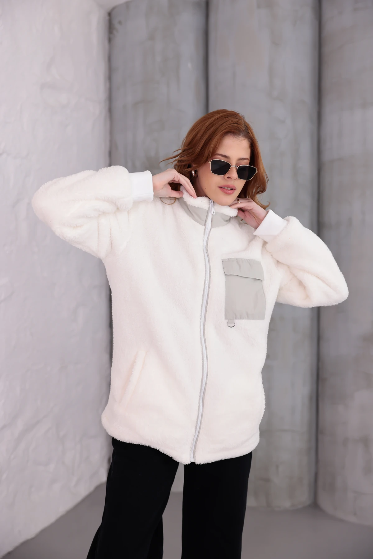 Sıfır4 AlpineSoft Peluş polar Kadın Beyaz mint