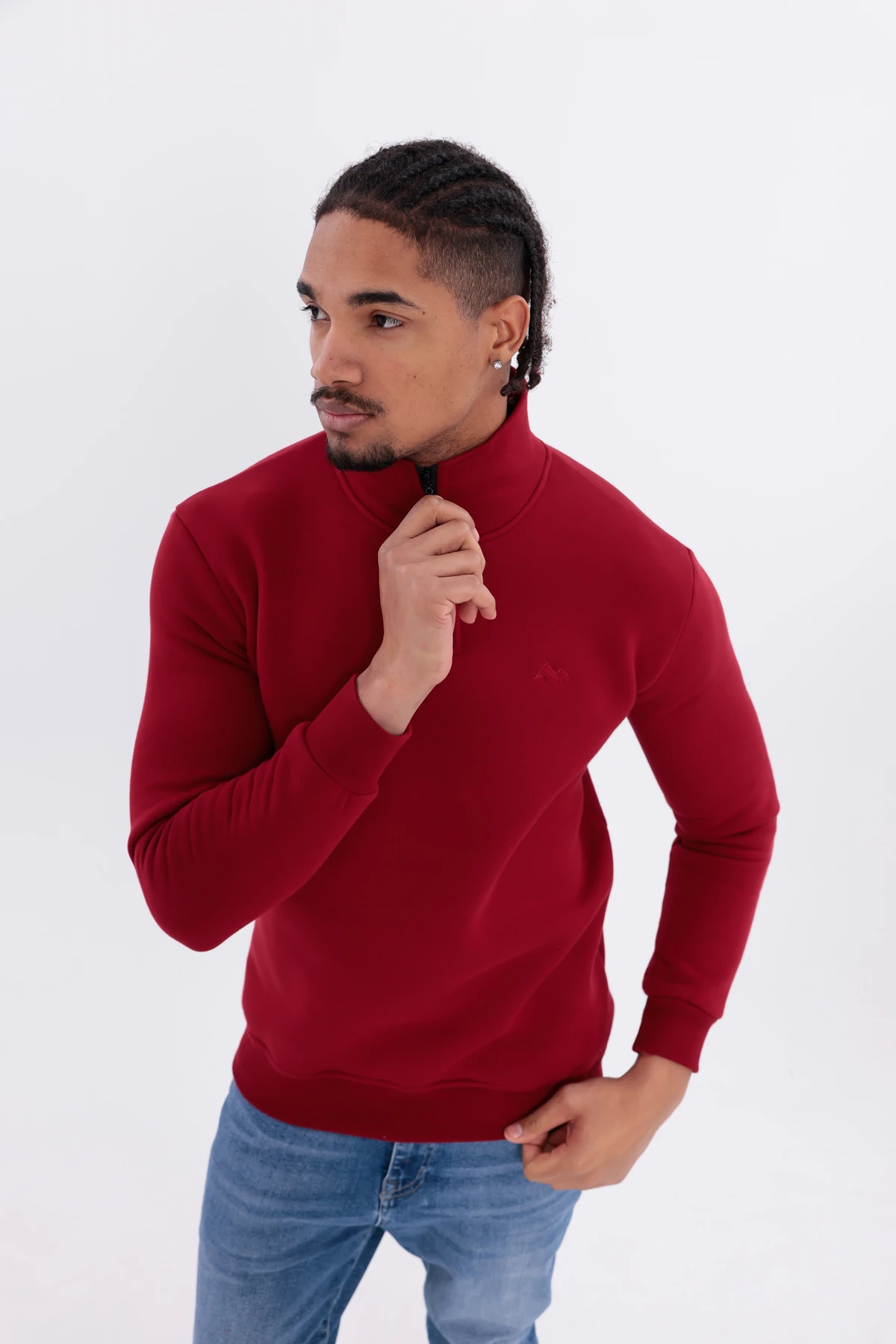 Sıfır4 Yarım Fermuarlı 3 iplik şardonlu  Sweatshirt Bordo Bordo