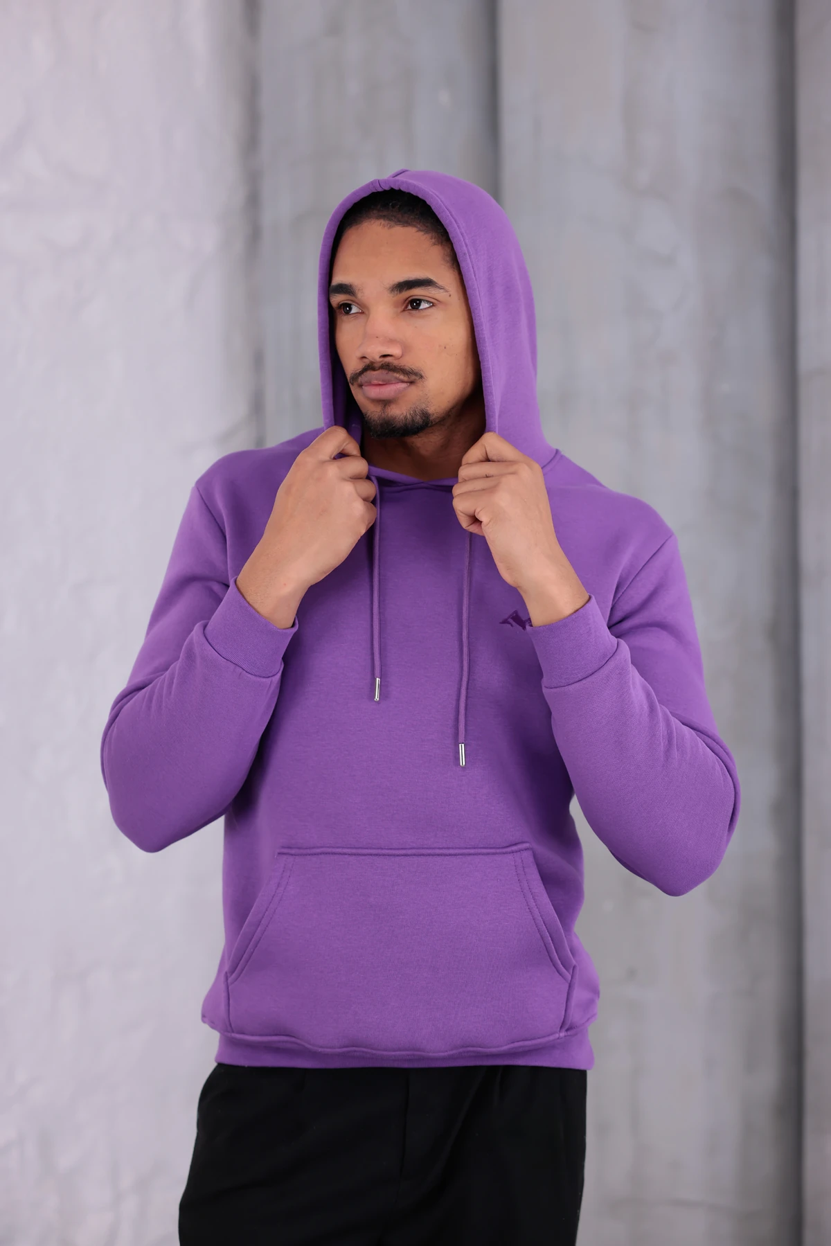 SIFIR4 3 İplik Şardonlu Kapüşonlu Sweatshirt Mor mor