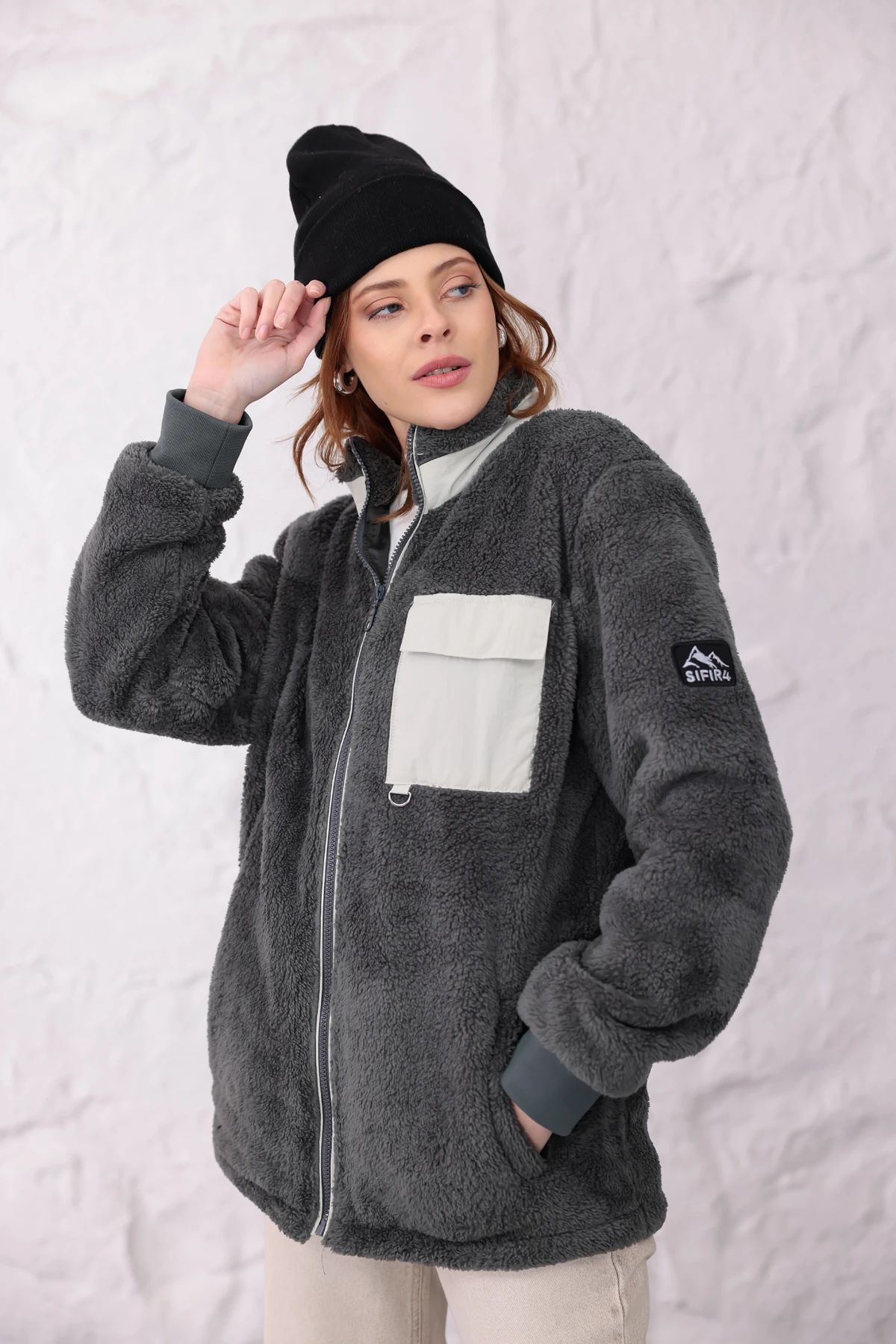 Sıfır4 AlpineSoft Peluş polar Kadın Gri Gri̇