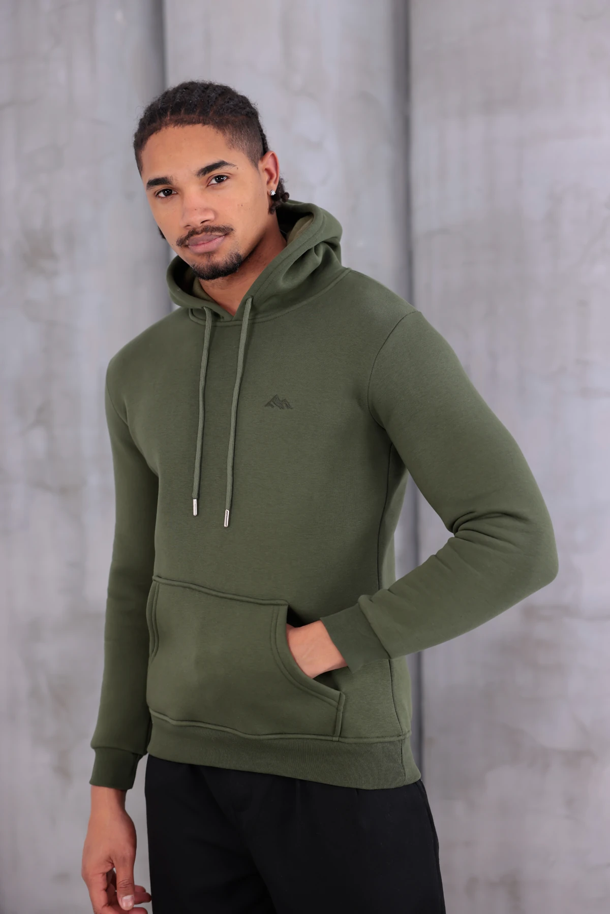 SIFIR4 3 İplik Şardonlu Kapüşonlu Sweatshirt Haki Yeşili haki yeşili