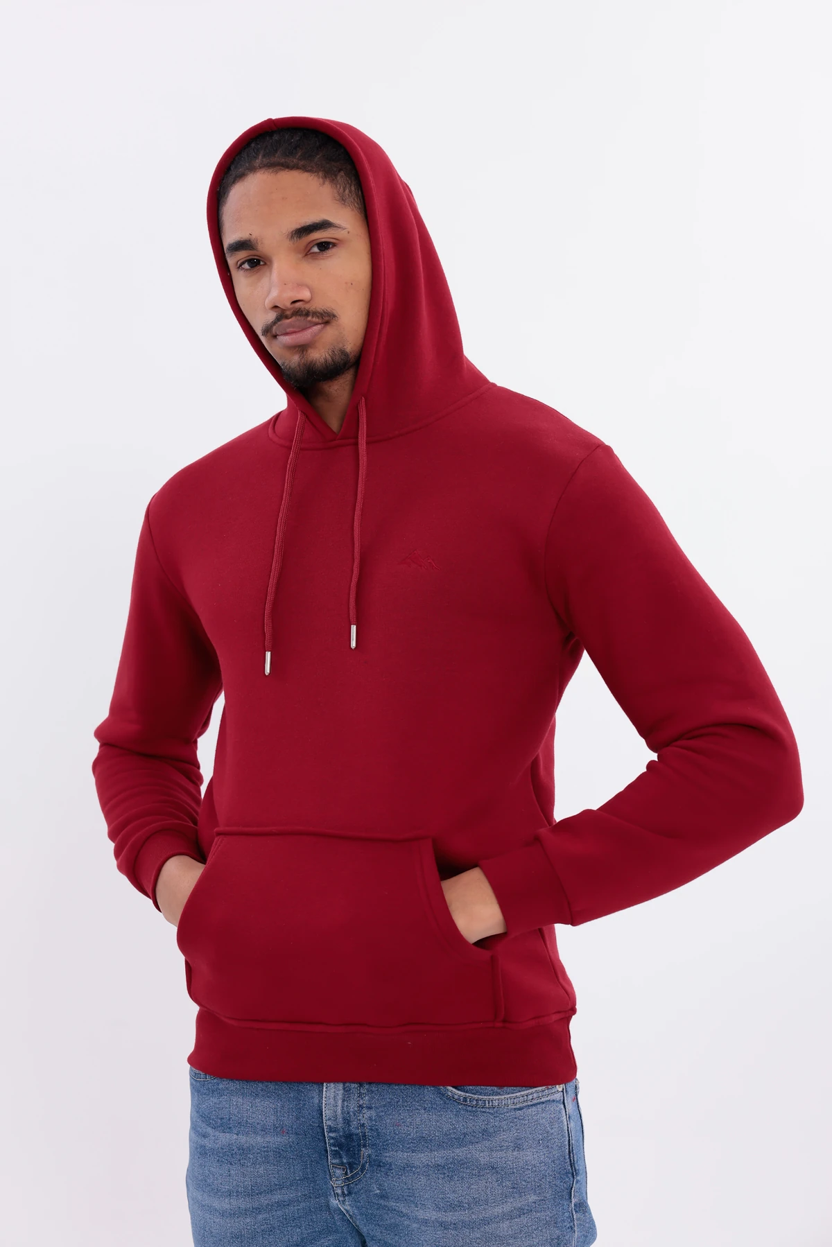 SIFIR4 3 İplik Şardonlu Kapüşonlu Sweatshirt Bordo Bordo