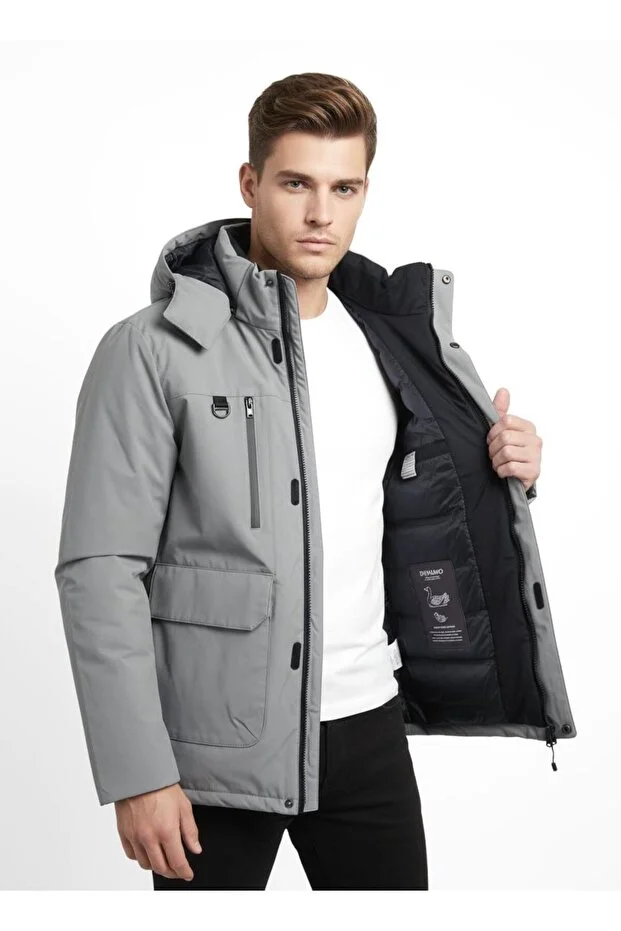 Dynamo Erkek Kapüşonlu Su İtici Rüzgar Geçirmez Kaz Tüyü Comfort Fit Mont duman