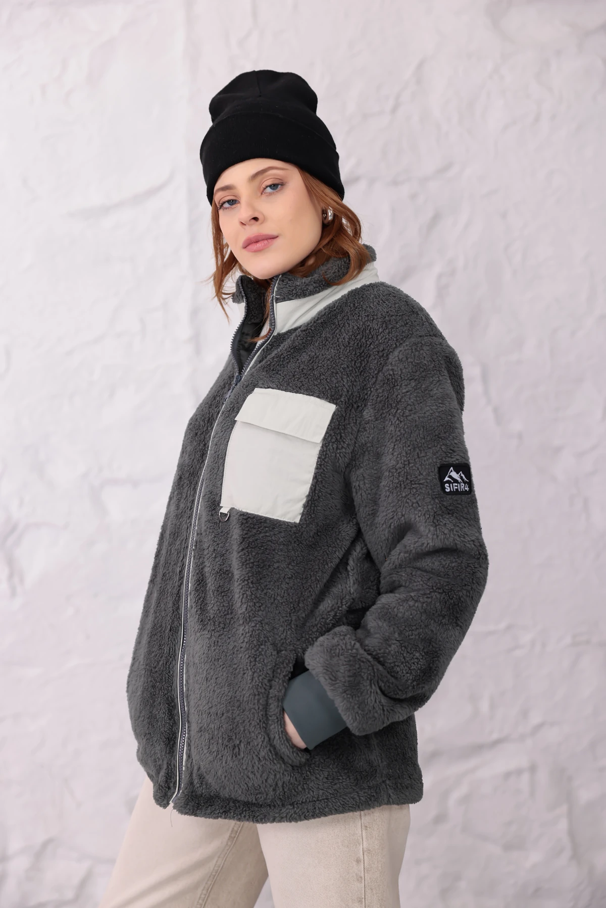 Sıfır4 AlpineSoft Peluş polar Kadın Gri Gri̇