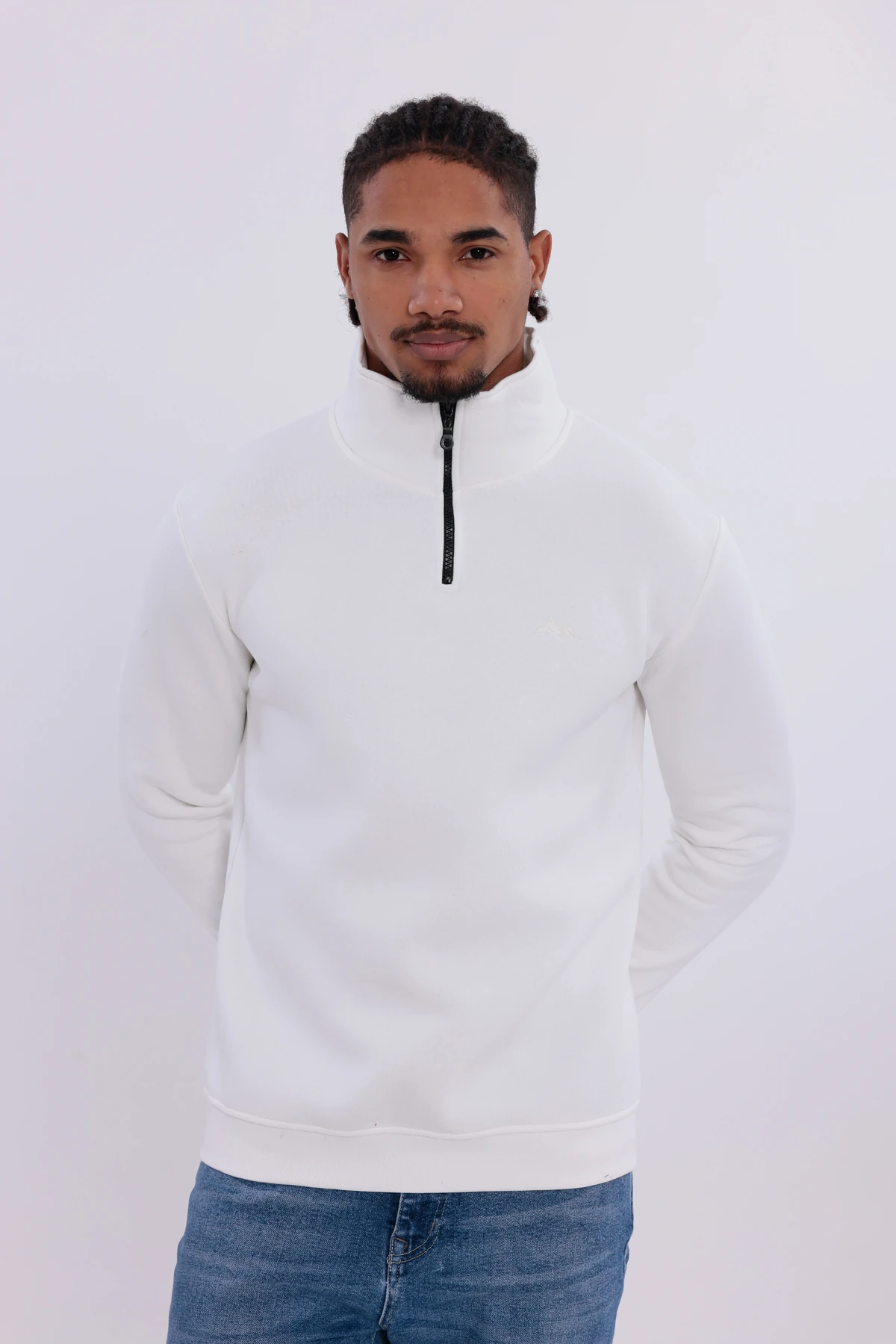 Sıfır4 Yarım Fermuarlı 3 iplik şardonlu  Sweatshirt Beyaz mint