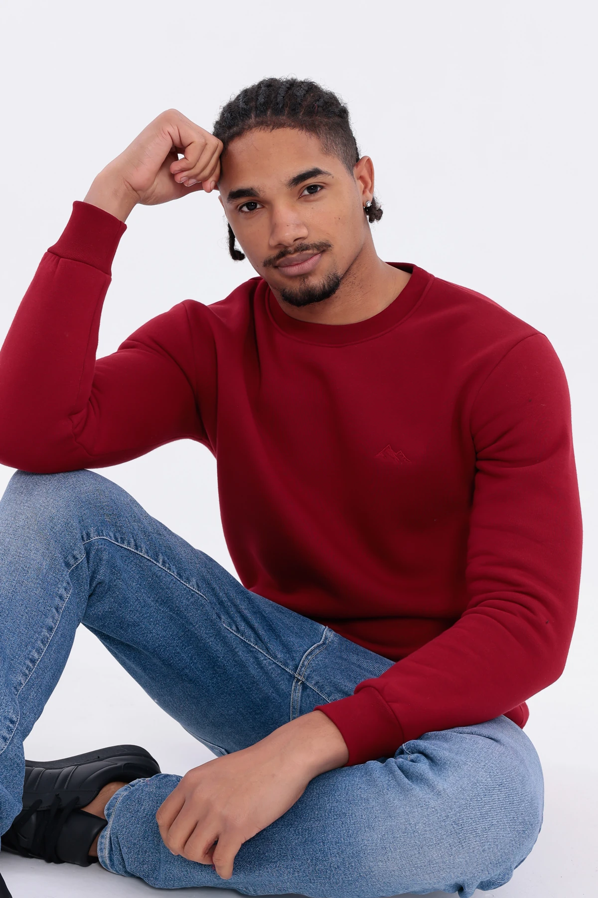 Sıfır4 Comfort Fit 3 İplik Şardonlu Sweatshirt  bordo Bordo