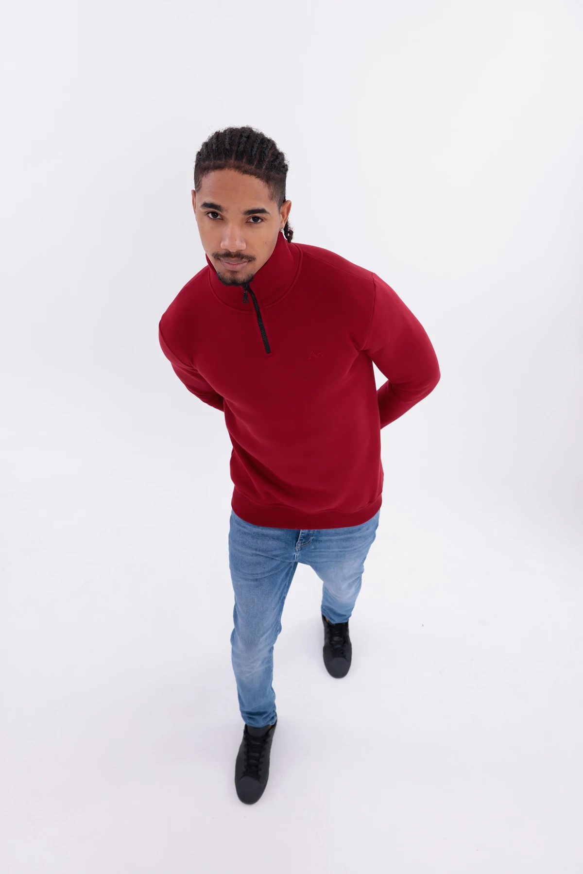 Sıfır4 Yarım Fermuarlı 3 iplik şardonlu  Sweatshirt Bordo Bordo