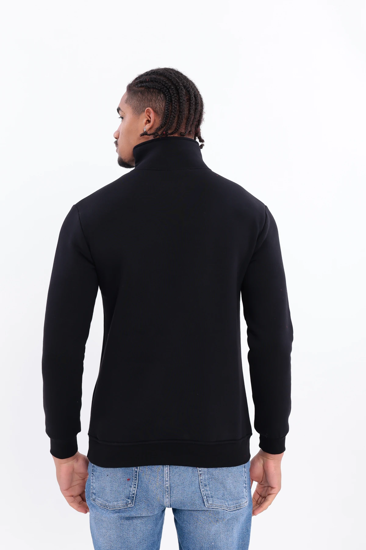 Sıfır4 Yarım Fermuarlı 3 iplik şardonlu  Sweatshirt siyah Siyah