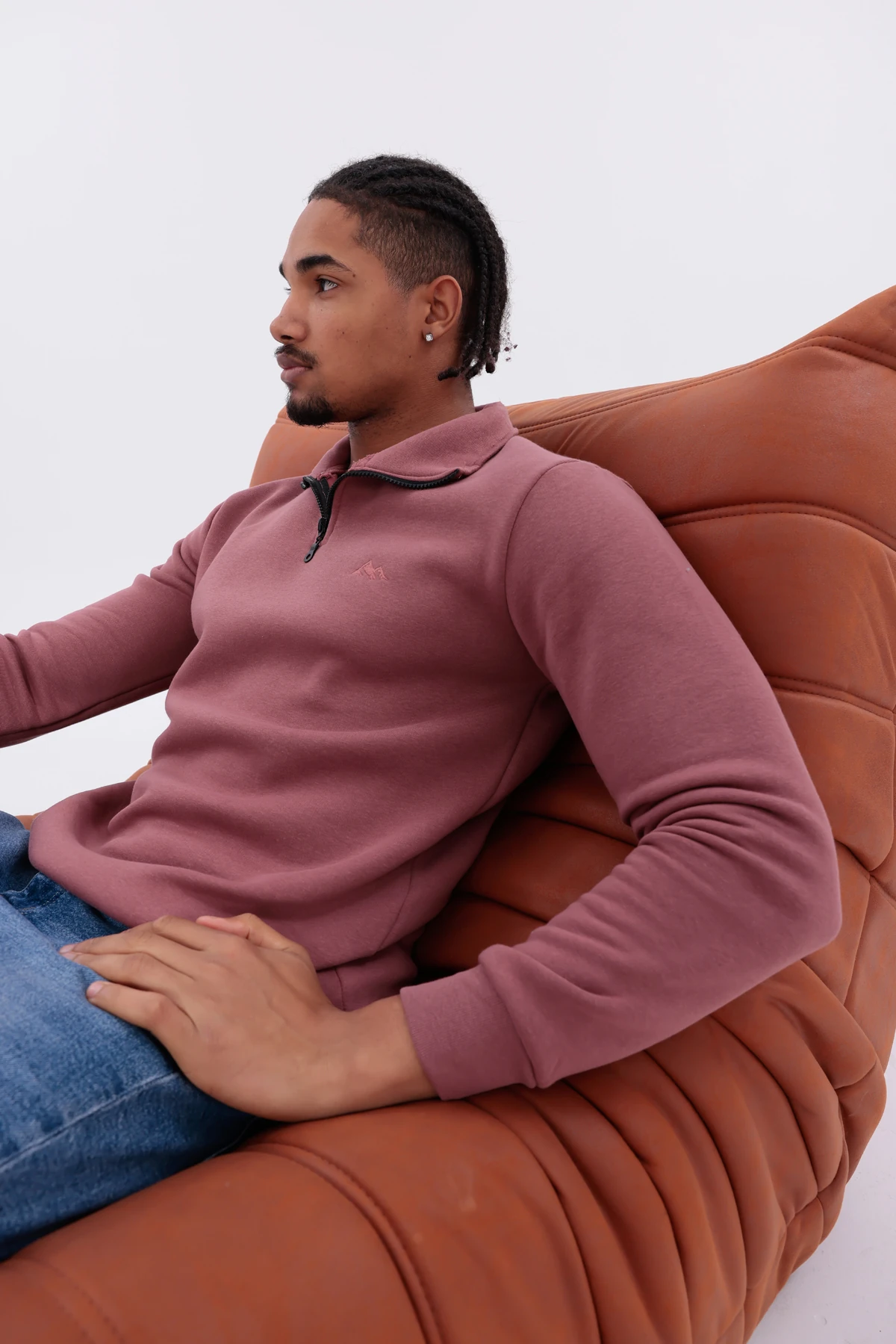 Sıfır4 Yarım Fermuarlı 3 iplik şardonlu  Sweatshirt gökyüzü mavisi Gül Kurusu gül kurusu