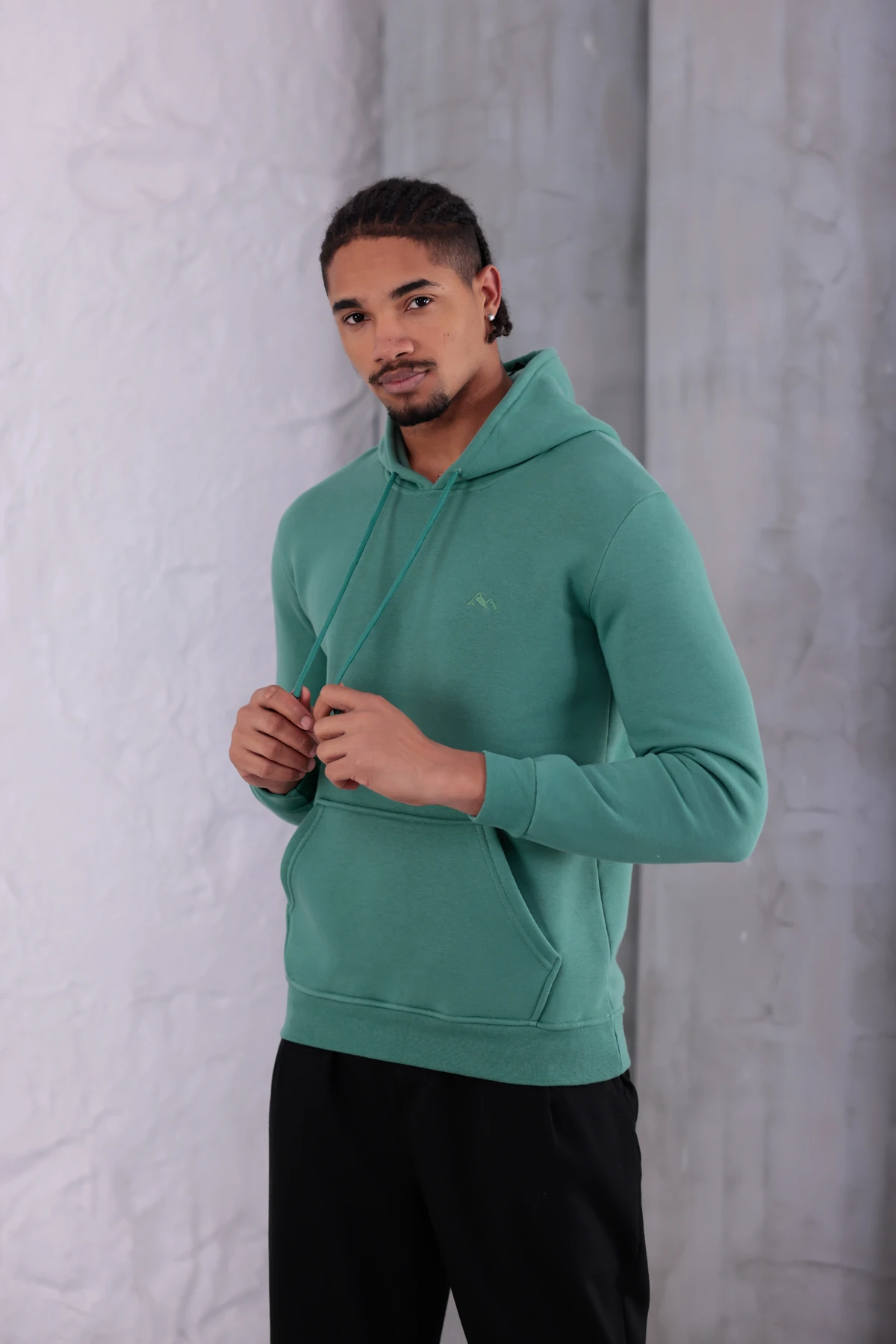 SIFIR4 3 İplik Şardonlu Kapüşonlu Sweatshirt Yeşil Yeşil