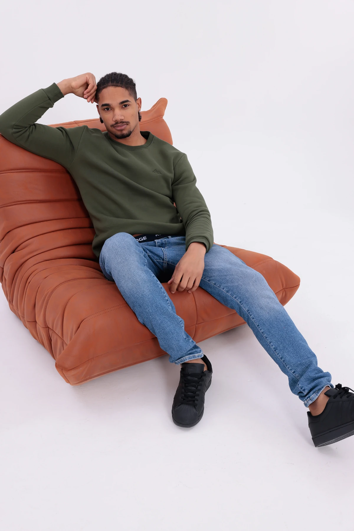 Sıfır4 Comfort Fit 3 İplik Şardonlu Sweatshirt -Haki Haki