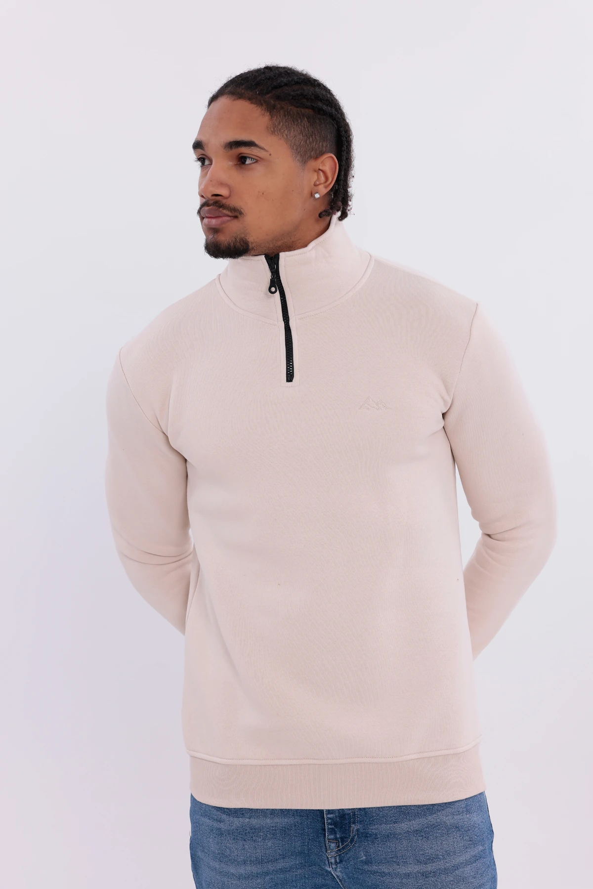 Sıfır4 Yarım Fermuarlı 3 iplik şardonlu  Sweatshirt Krem krem