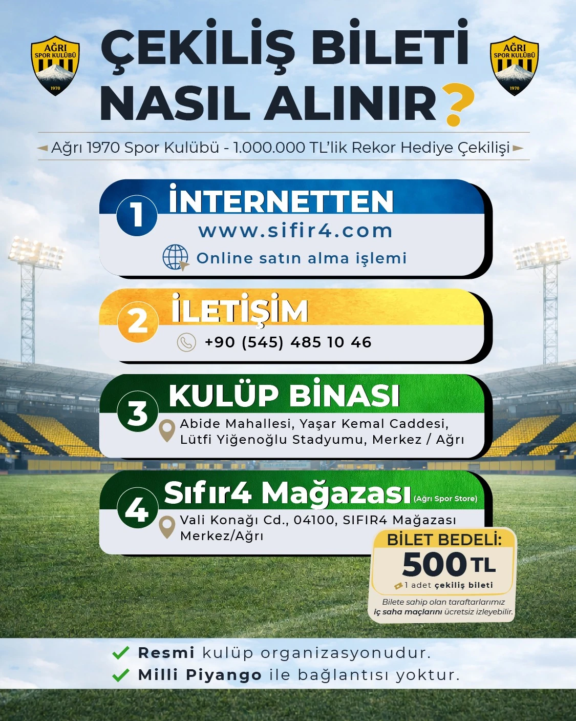 AĞRI SPOR 1 MİlYON TL DEĞERINDE HEDİYE ÇEKİLİŞİ KUPONU