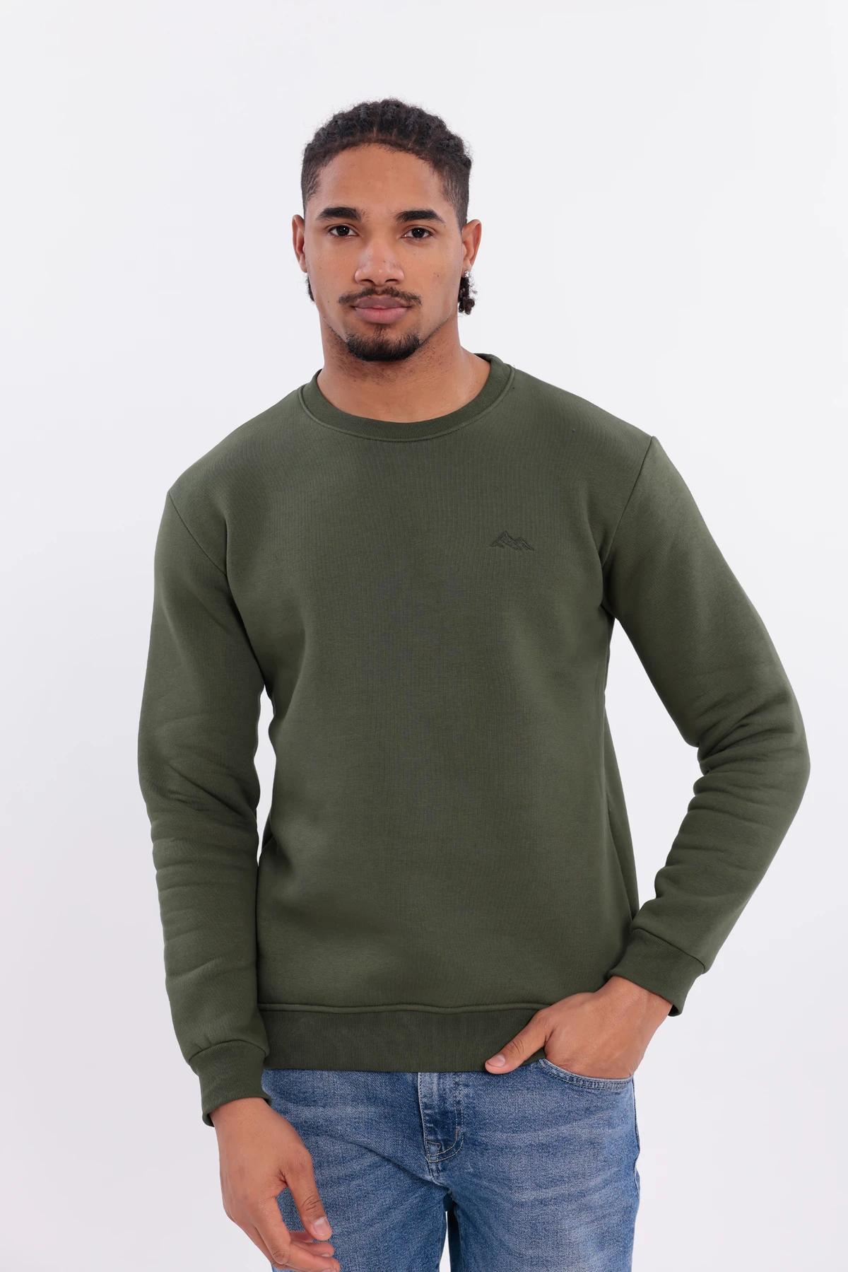 Sıfır4 Comfort Fit 3 İplik Şardonlu Sweatshirt -Haki Haki