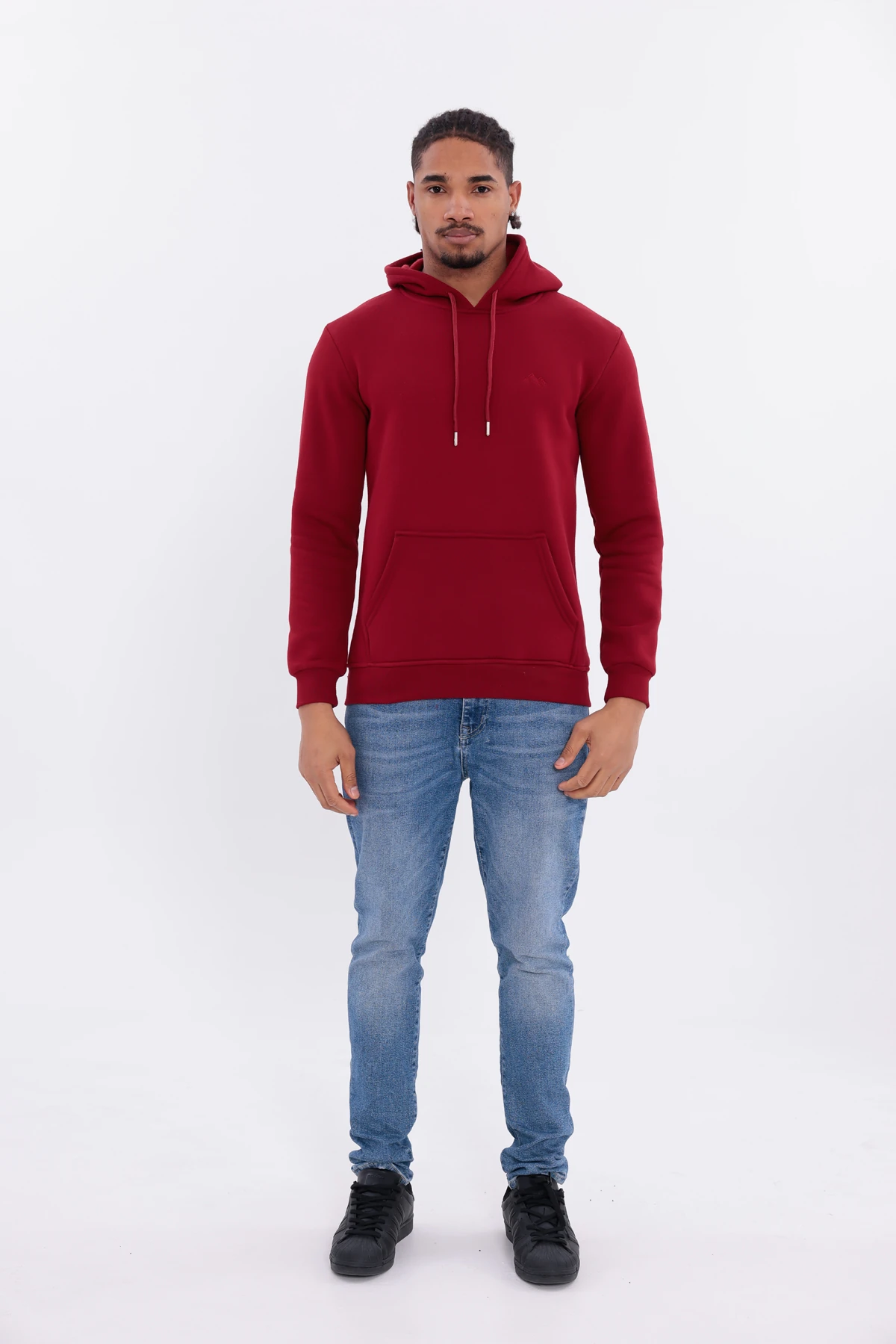 SIFIR4 3 İplik Şardonlu Kapüşonlu Sweatshirt Bordo Bordo