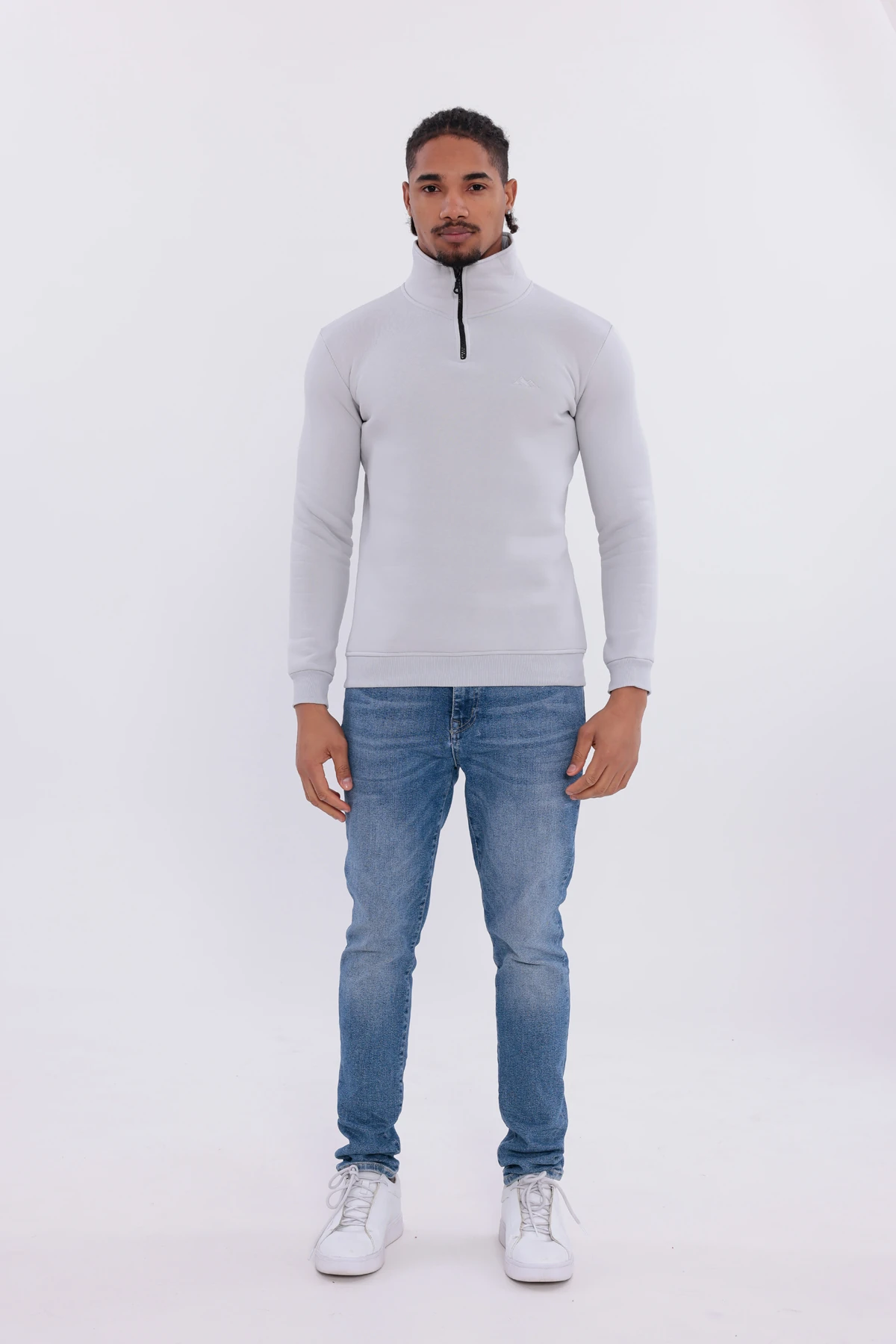 Sıfır4 Yarım Fermuarlı 3 iplik şardonlu  Sweatshirt Buz Gri buz gri