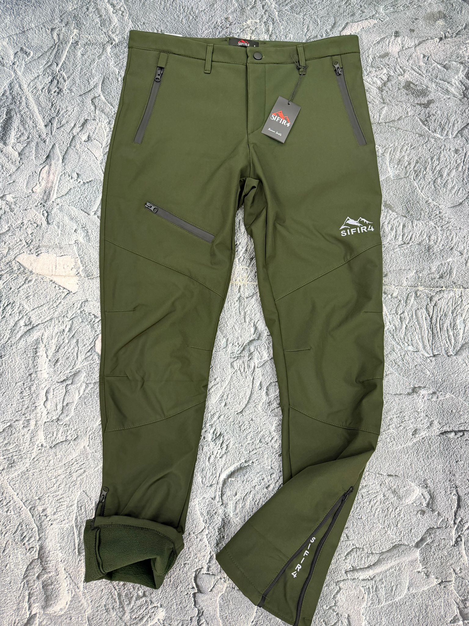 Sıfır4 Unisex Softshell Kayak & Kışlık Pantolon – Polarlı, Su & Rüzgar Geçirmez haki-yeşil