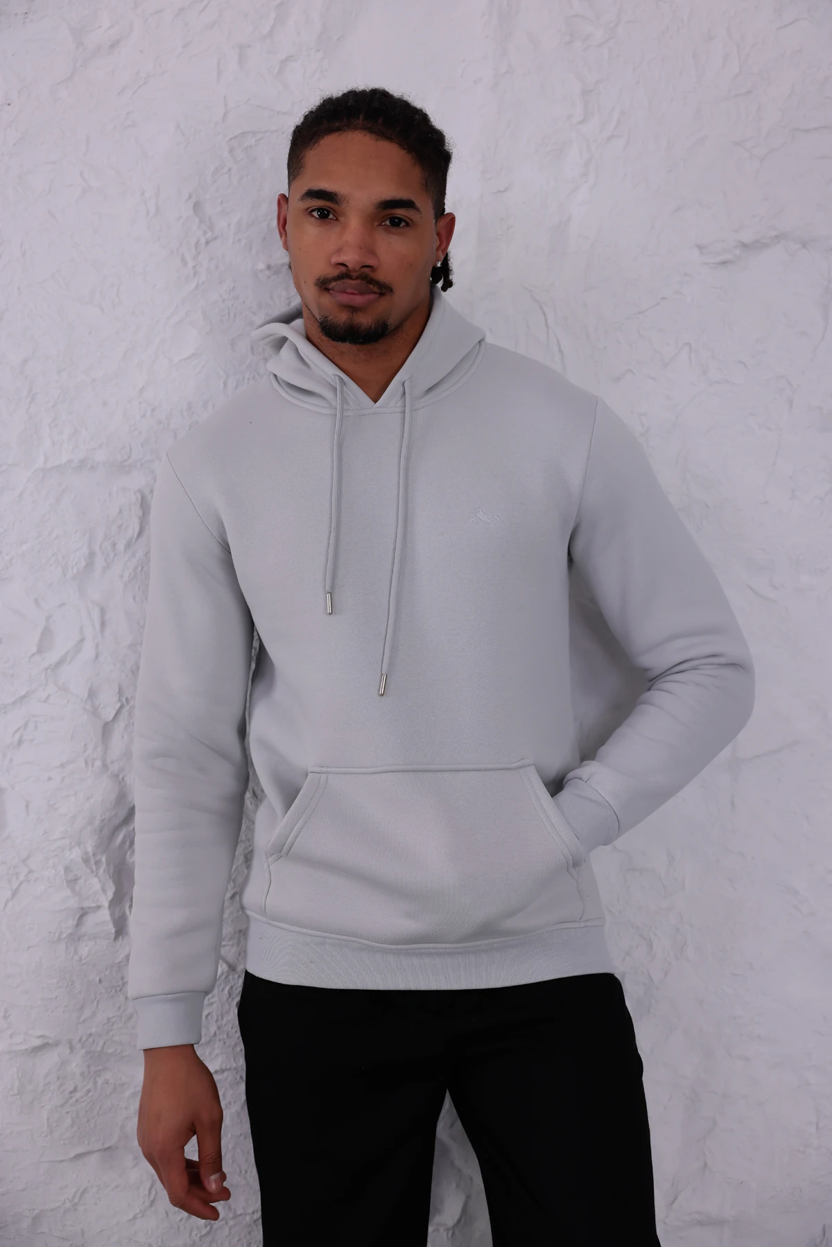 SIFIR4 3 İplik Şardonlu Kapüşonlu Sweatshirt Buz grisi buz gri