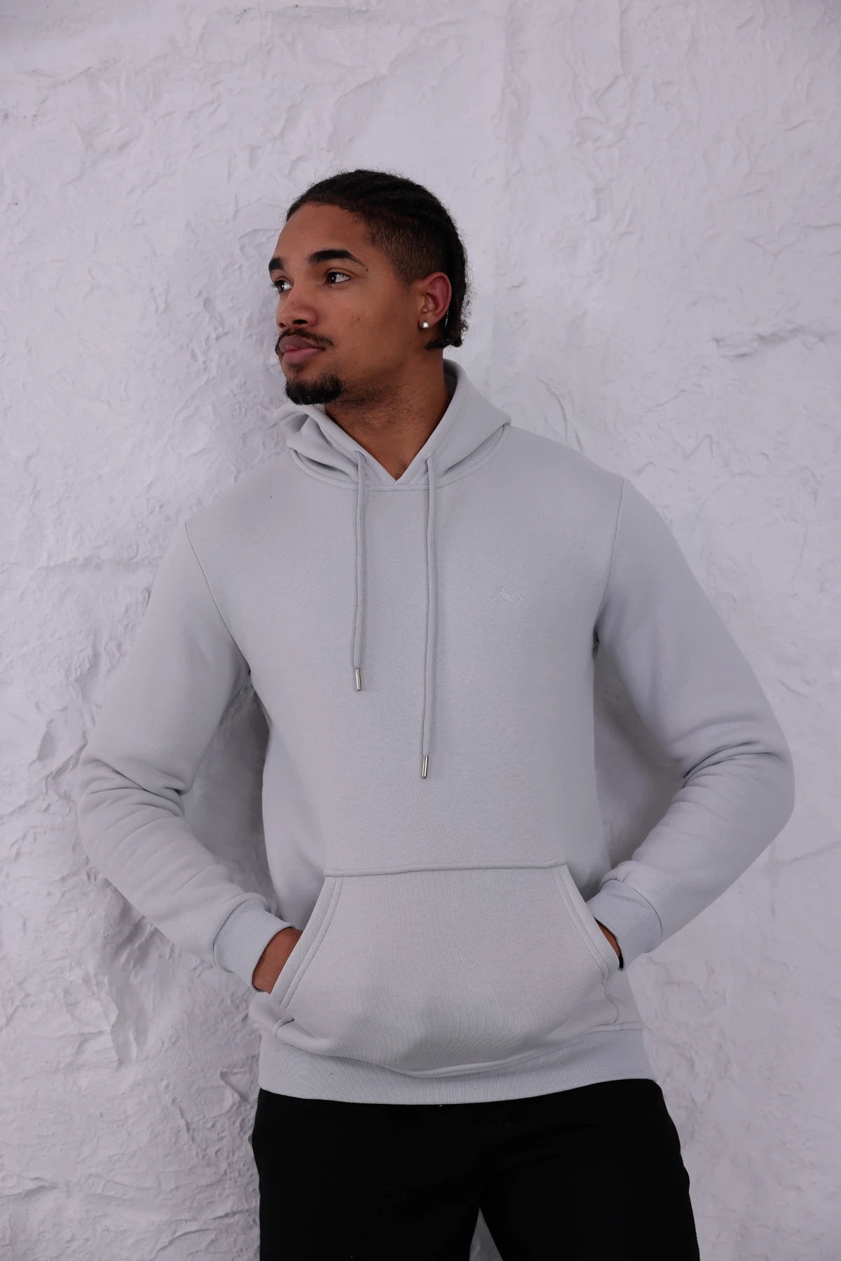 SIFIR4 3 İplik Şardonlu Kapüşonlu Sweatshirt Buz grisi buz gri