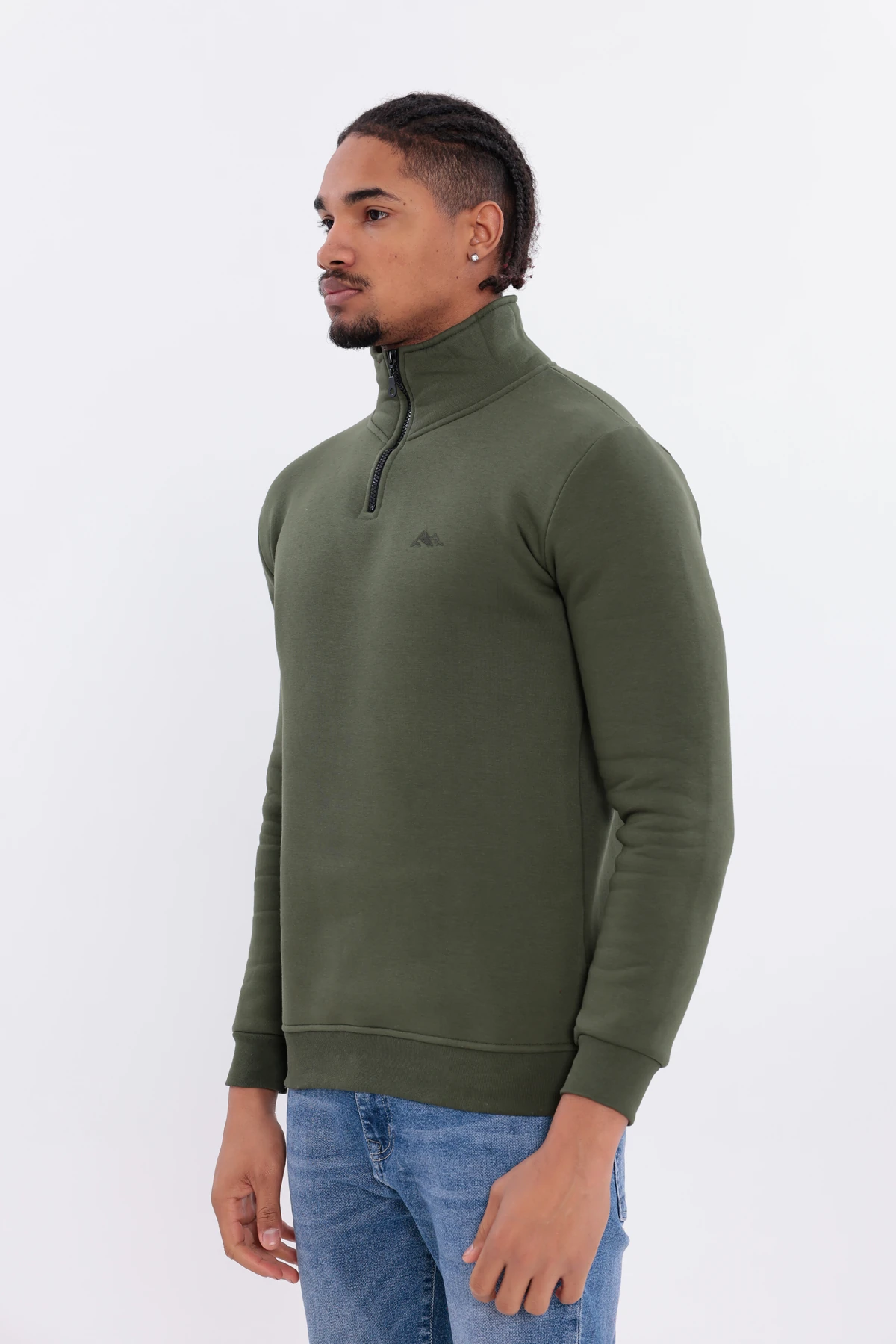 Sıfır4 Yarım Fermuarlı 3 iplik şardonlu  Sweatshirt Yeşil Yeşil