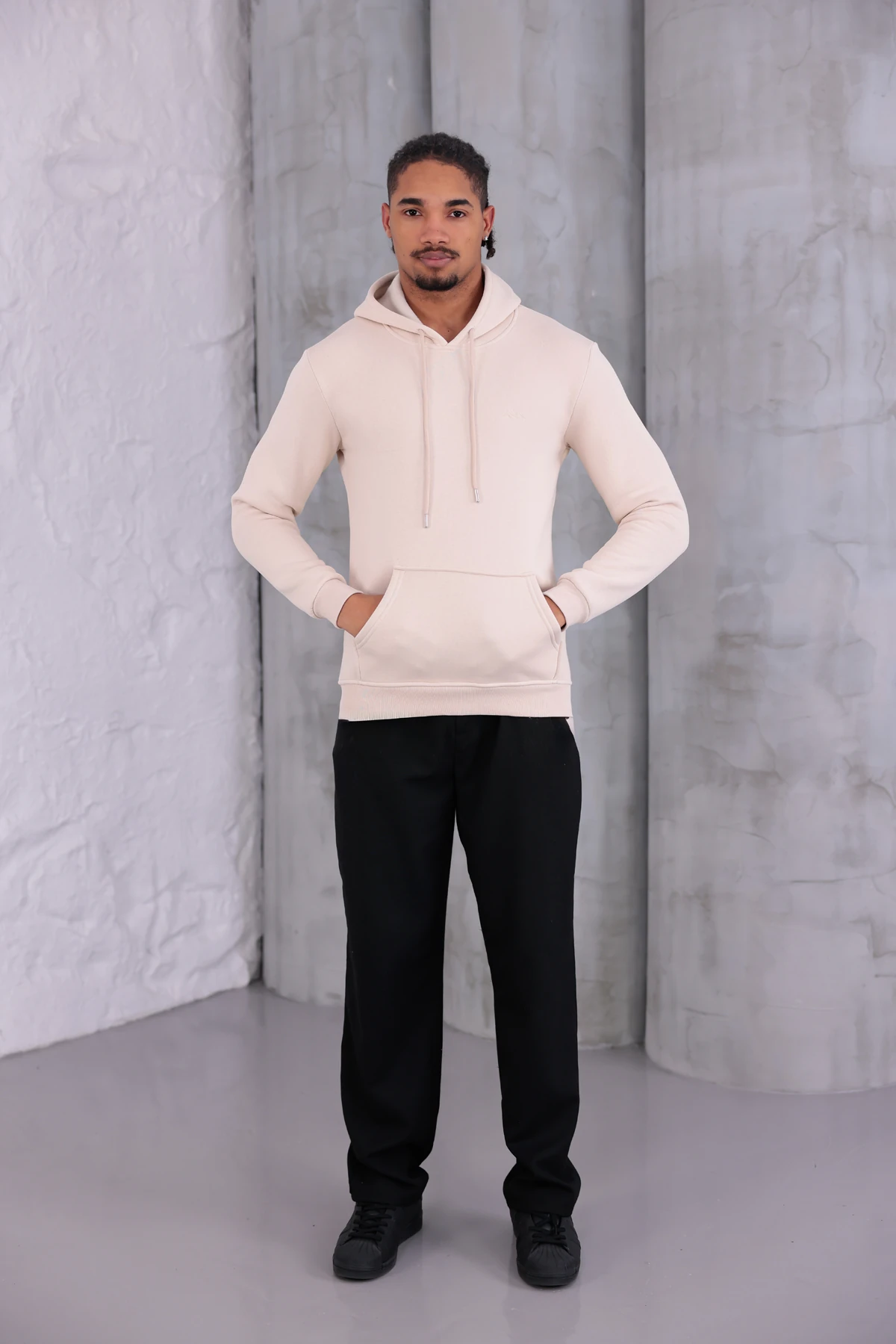 SIFIR4 3 İplik Şardonlu Kapüşonlu Sweatshirt Koyu Krem krem