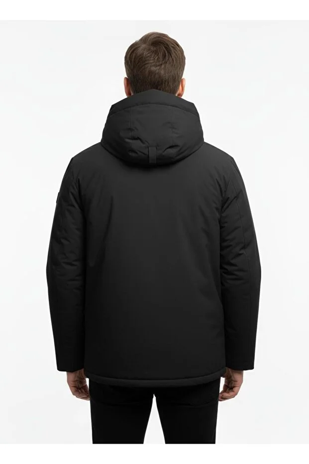 Dynamo Erkek Kapüşonlu Su İtici Rüzgar Geçirmez Kaz Tüyü Comfort Fit Mont Siyah