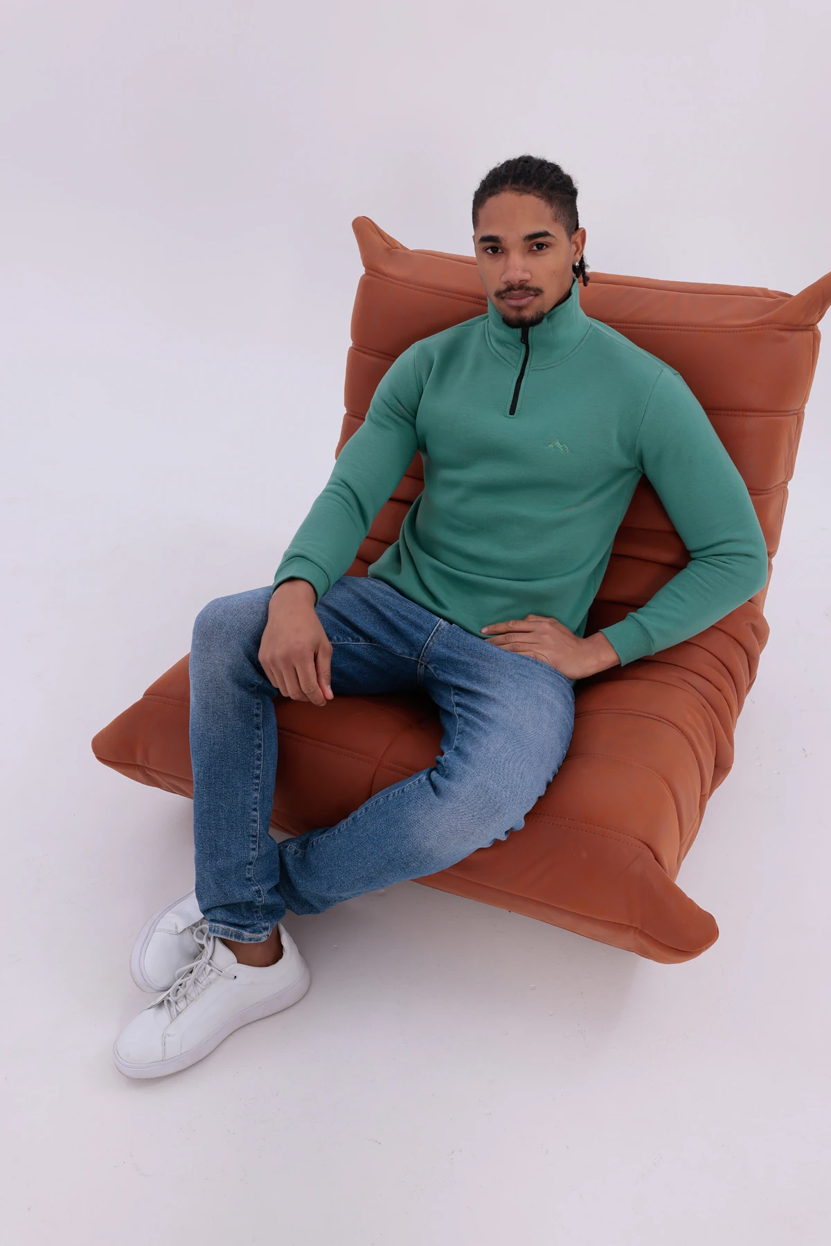 Sıfır4 Yarım Fermuarlı 3 iplik şardonlu  Sweatshirt Mint Yeşili mint yeşili