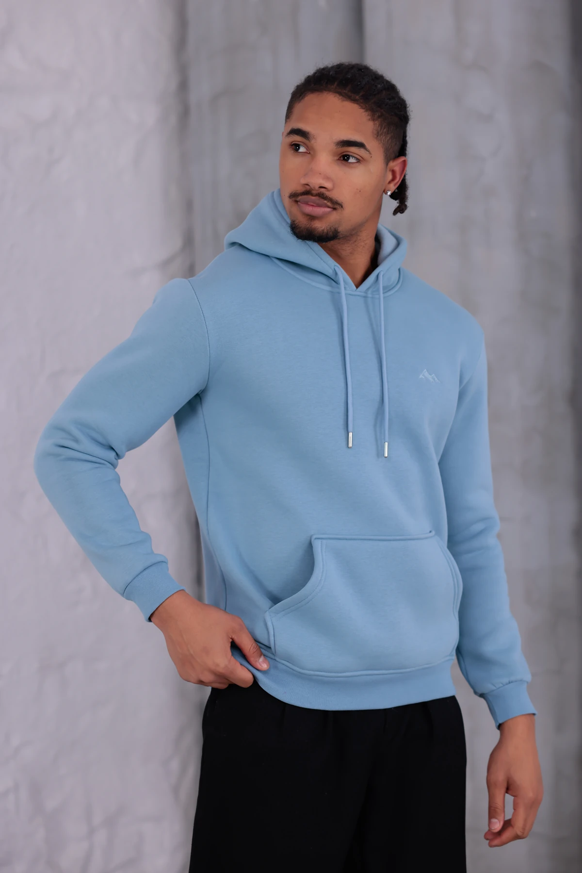 SIFIR4 3 İplik Şardonlu Kapüşonlu Sweatshirt Gökyüzü mavisi