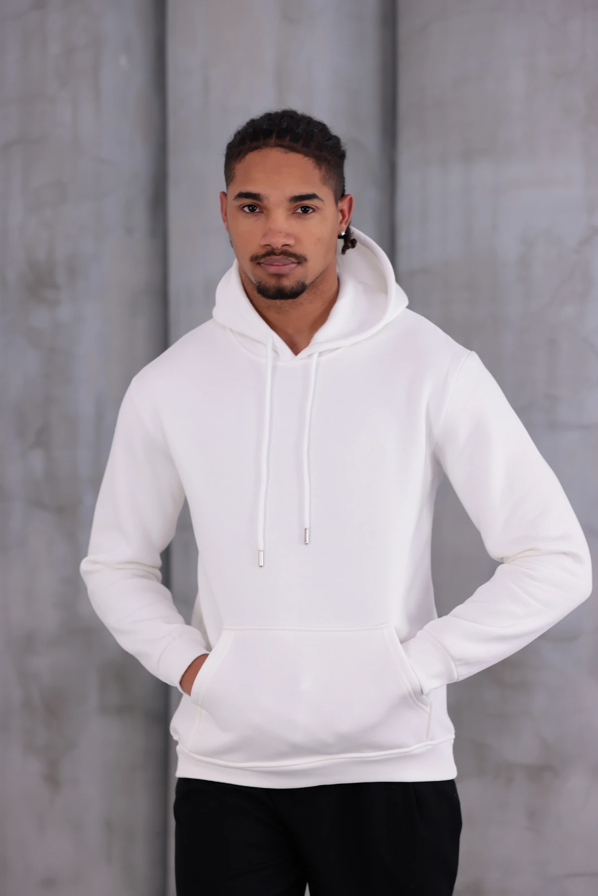 SIFIR4 3 İplik Şardonlu Kapüşonlu Sweatshirt Beyaz mint