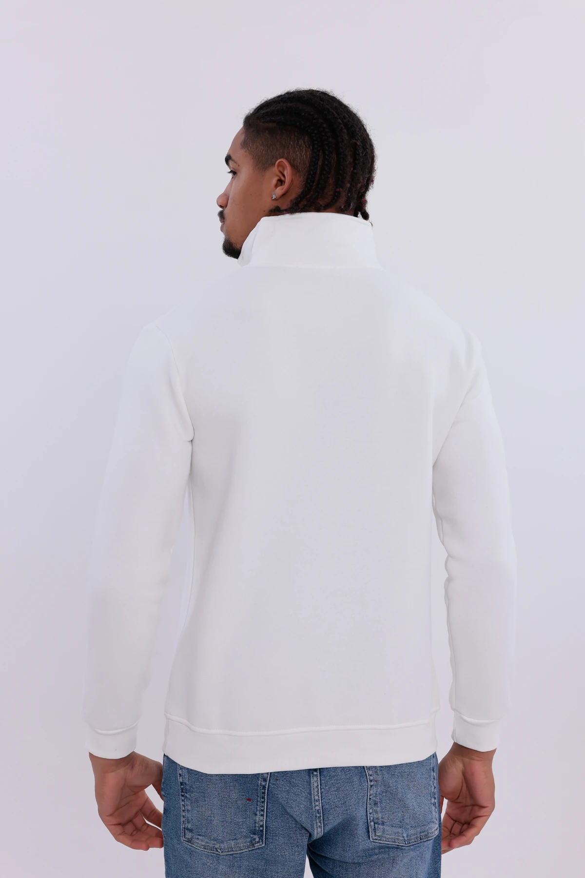 Sıfır4 Yarım Fermuarlı 3 iplik şardonlu  Sweatshirt Beyaz mint