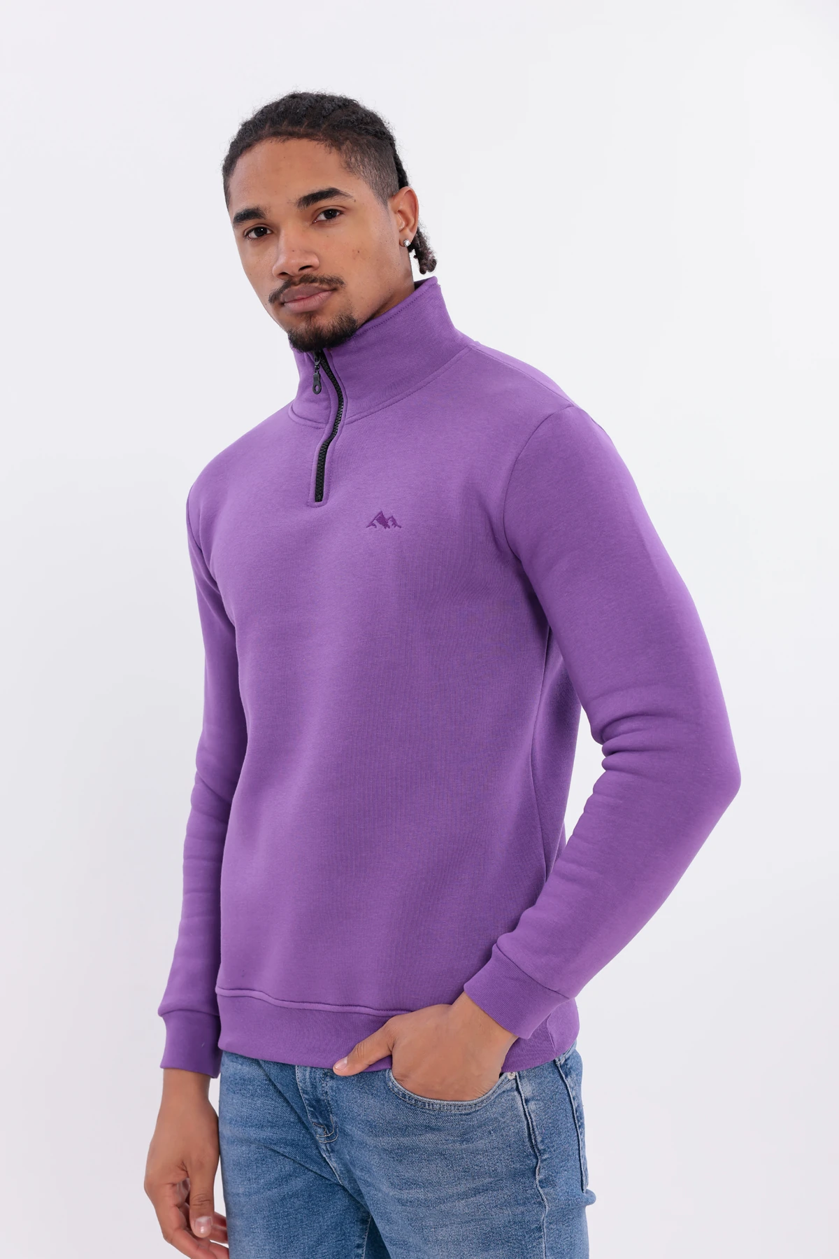 Sıfır4 Yarım Fermuarlı 3 iplik şardonlu  Sweatshirt Mor mor