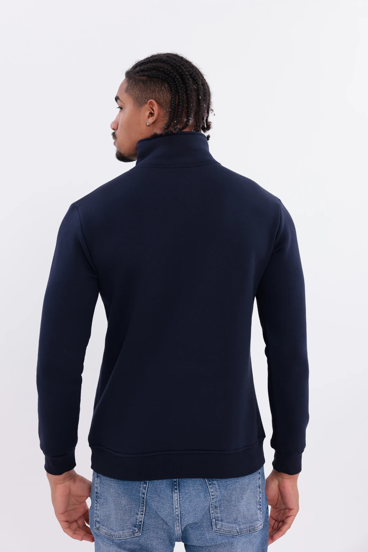 Sıfır4 Yarım Fermuarlı 3 iplik şardonlu  Sweatshirt Lacivert Lacivert