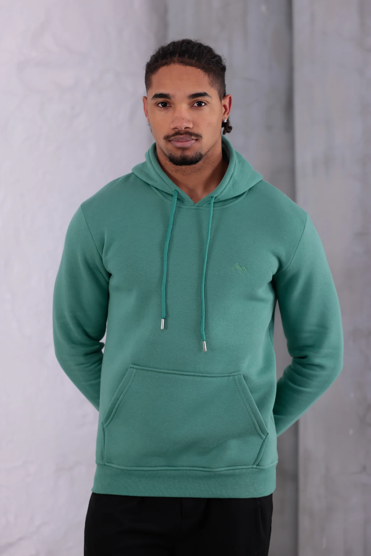 SIFIR4 3 İplik Şardonlu Kapüşonlu Sweatshirt Yeşil Yeşil