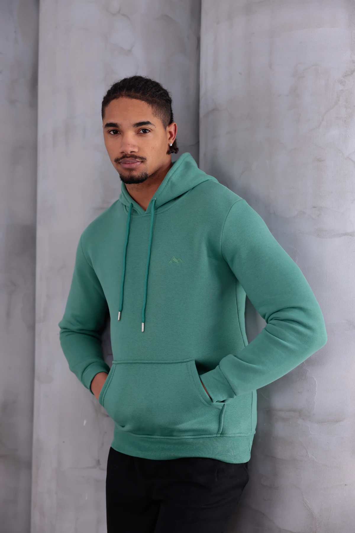 SIFIR4 3 İplik Şardonlu Kapüşonlu Sweatshirt Yeşil Yeşil