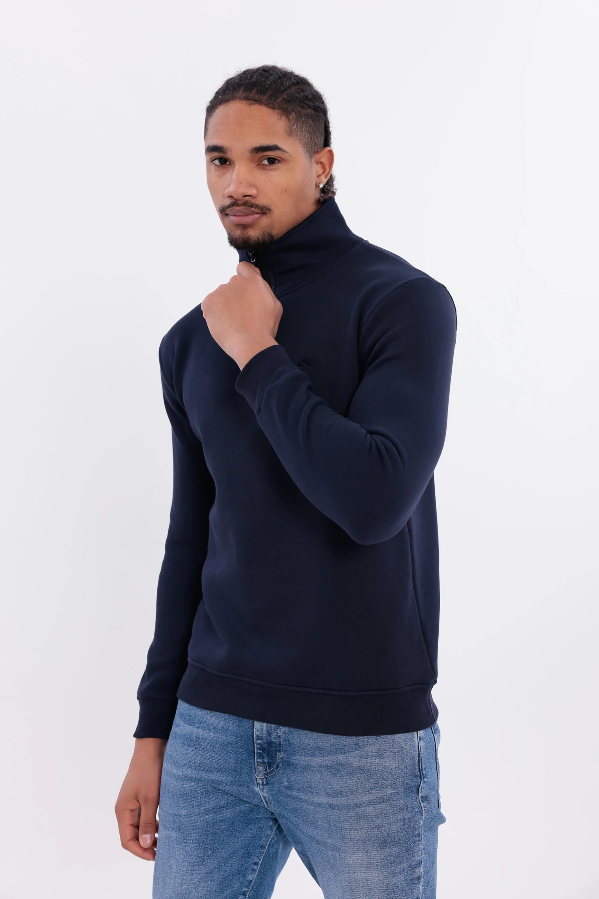 Sıfır4 Yarım Fermuarlı 3 iplik şardonlu  Sweatshirt Lacivert Lacivert