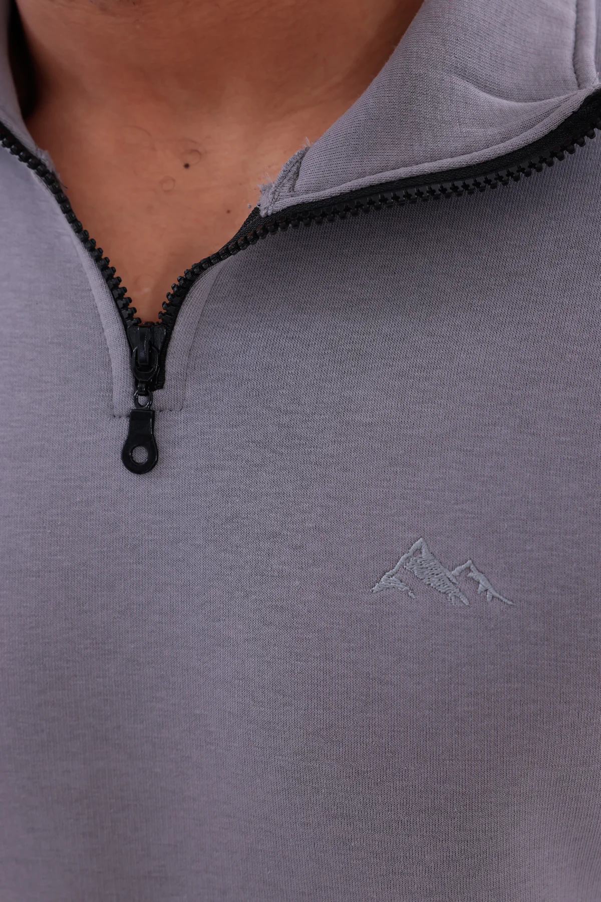 Sıfır4 Yarım Fermuarlı 3 iplik şardonlu  Sweatshirt GRİ Gri̇